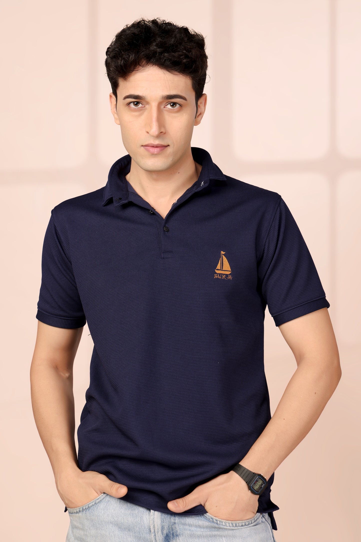 🍁 SUPERB IMPORTED POLYESTER LYCRA FABRIC FANCY HALF SLEEVE PLAIN T SHIRT WITH EMBROIDERY LOGO 🍁