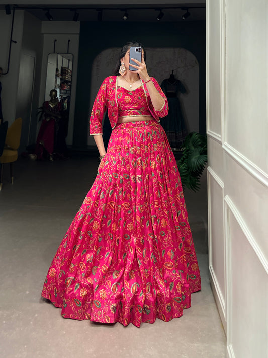 Pink Color Floral Print With Gota Patti Touch up Tussar Silk Two piece Chaniya Choli