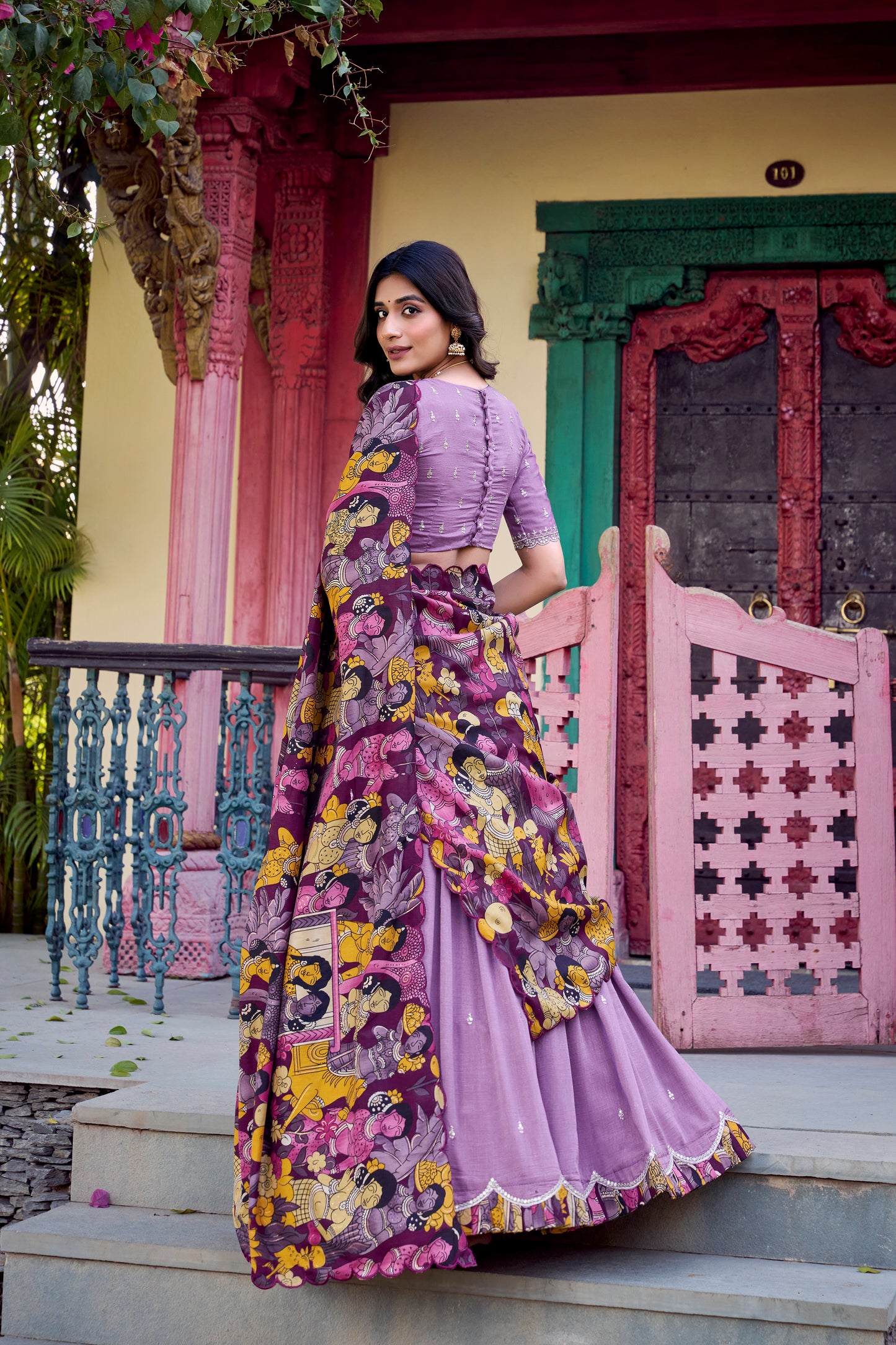 Lavender Color Sequins And Thread Embroidery Work Vichitra Silk Lehenga