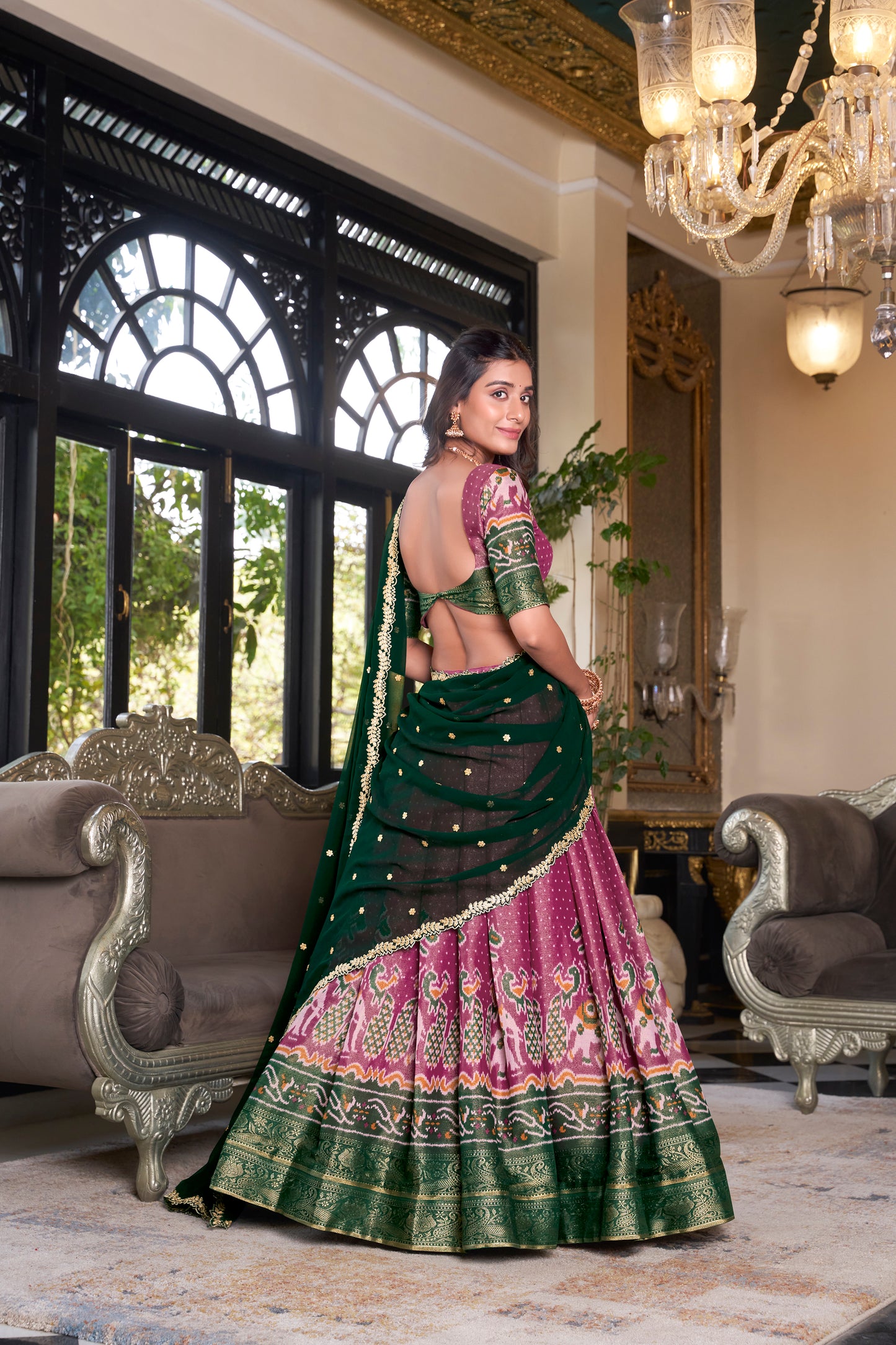 Pink Color Printed With Zari Weaving Work Kanchipuram Lehenga Choli