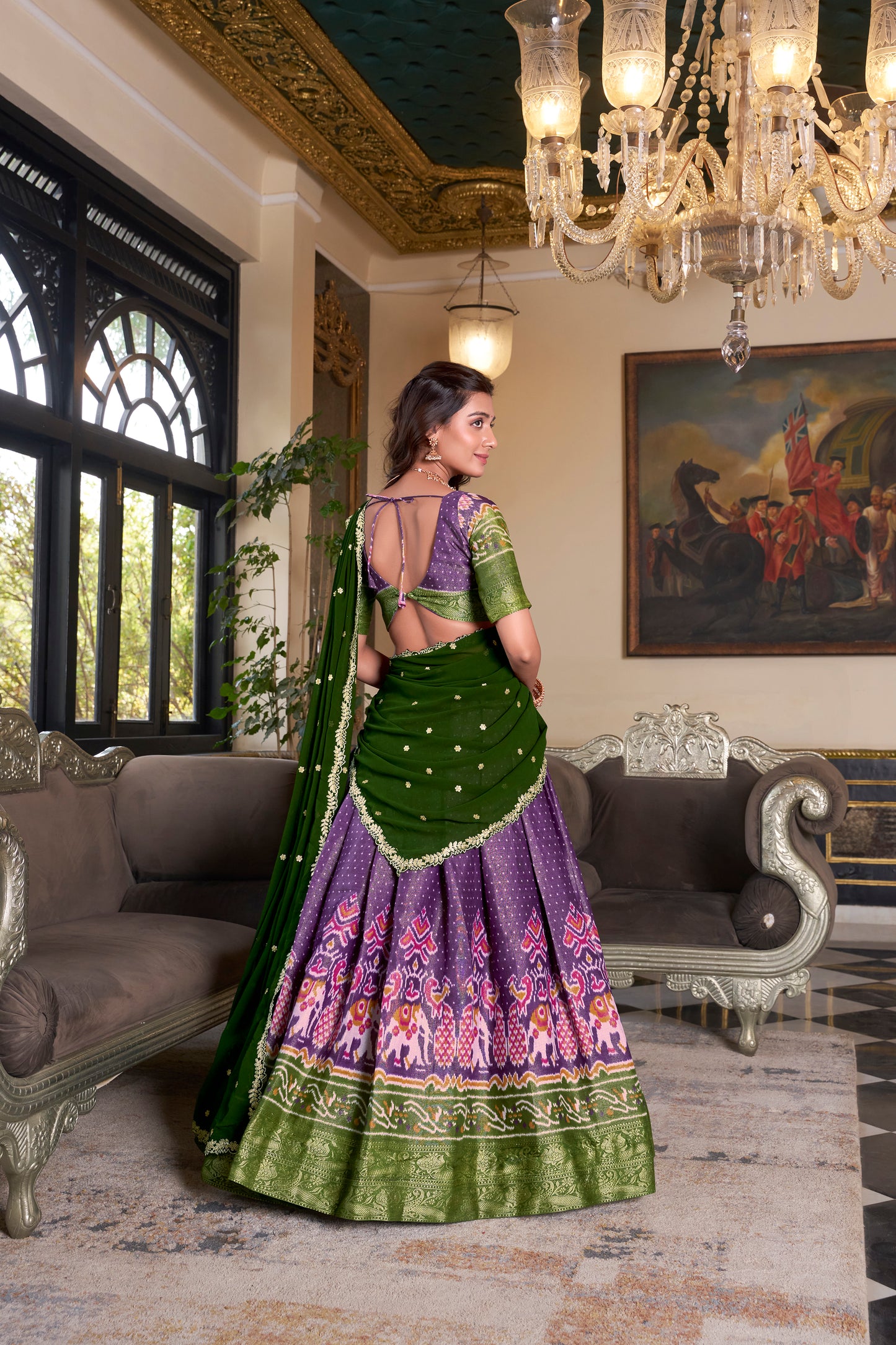 Purple Color Printed With Zari Weaving Work Kanchipuram Lehenga Choli