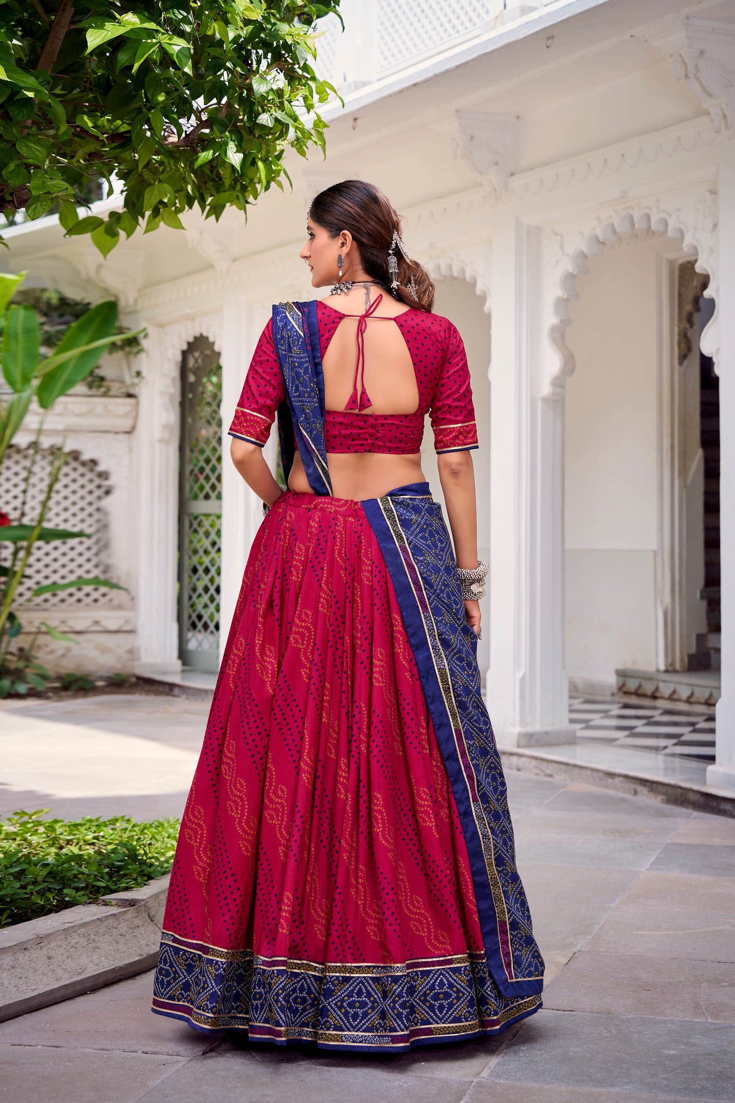 Pink Color Bandhej Print With Gotta Patti Lace Tasar Silk Lehenga Choli