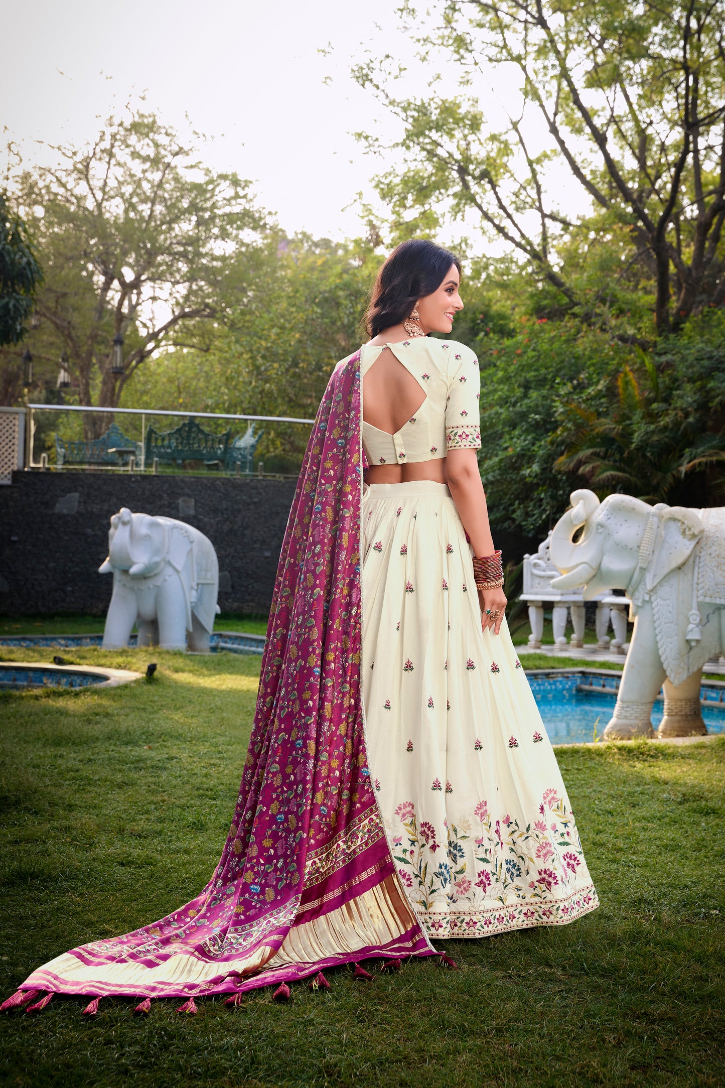 Flower Design With Sequince And Thread Embroidery Work Khadi Cotton Lehenga Choli