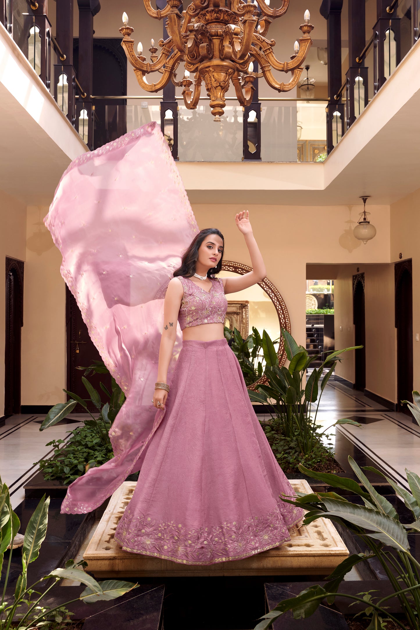 Pink Color Pearl Coding And Sequins Embroidery Work Star Georgette Lehenga Choli