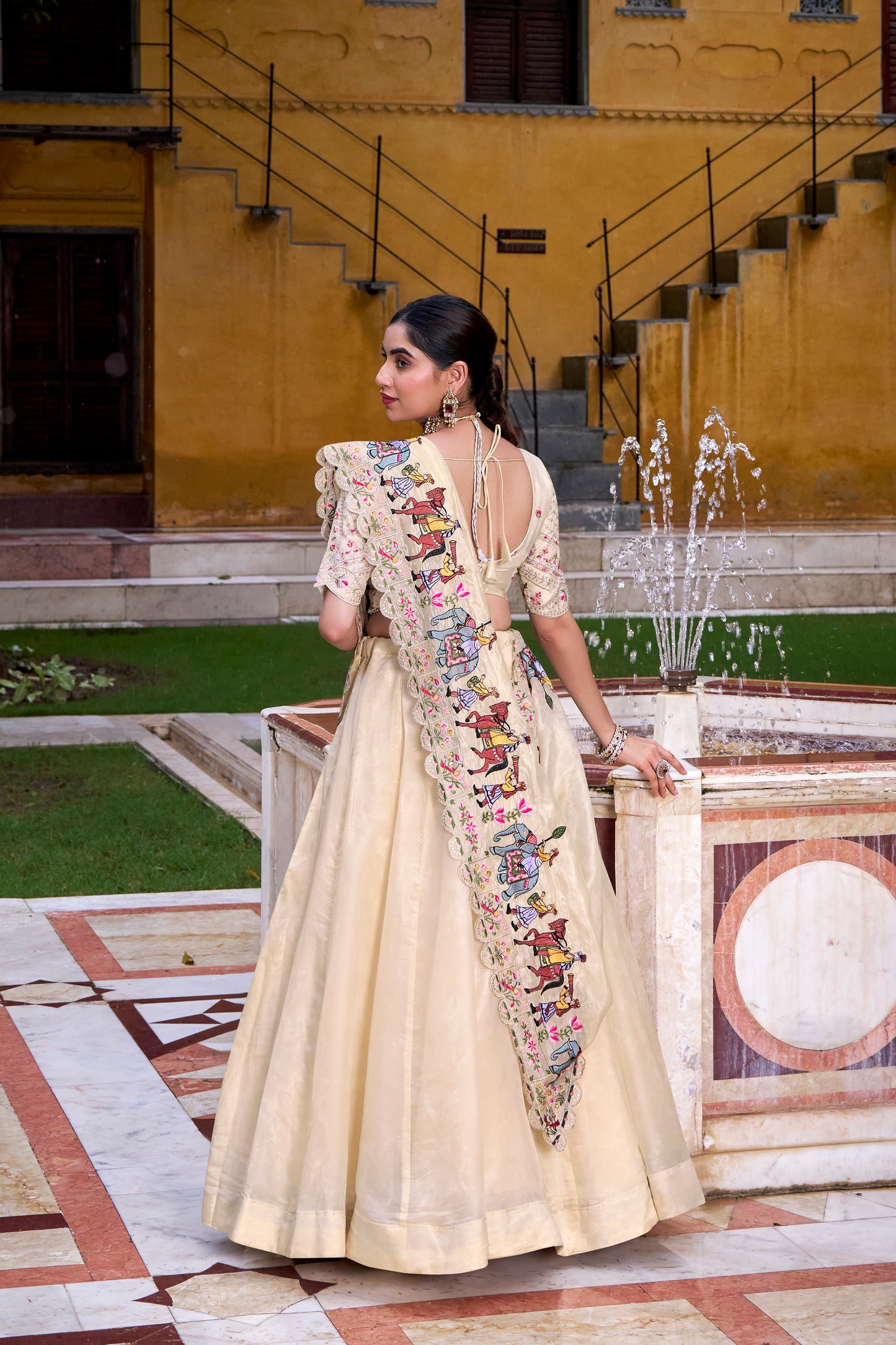 Cream Color Sequince And Thread Embroidery Work Raspberry Lehenga Choli