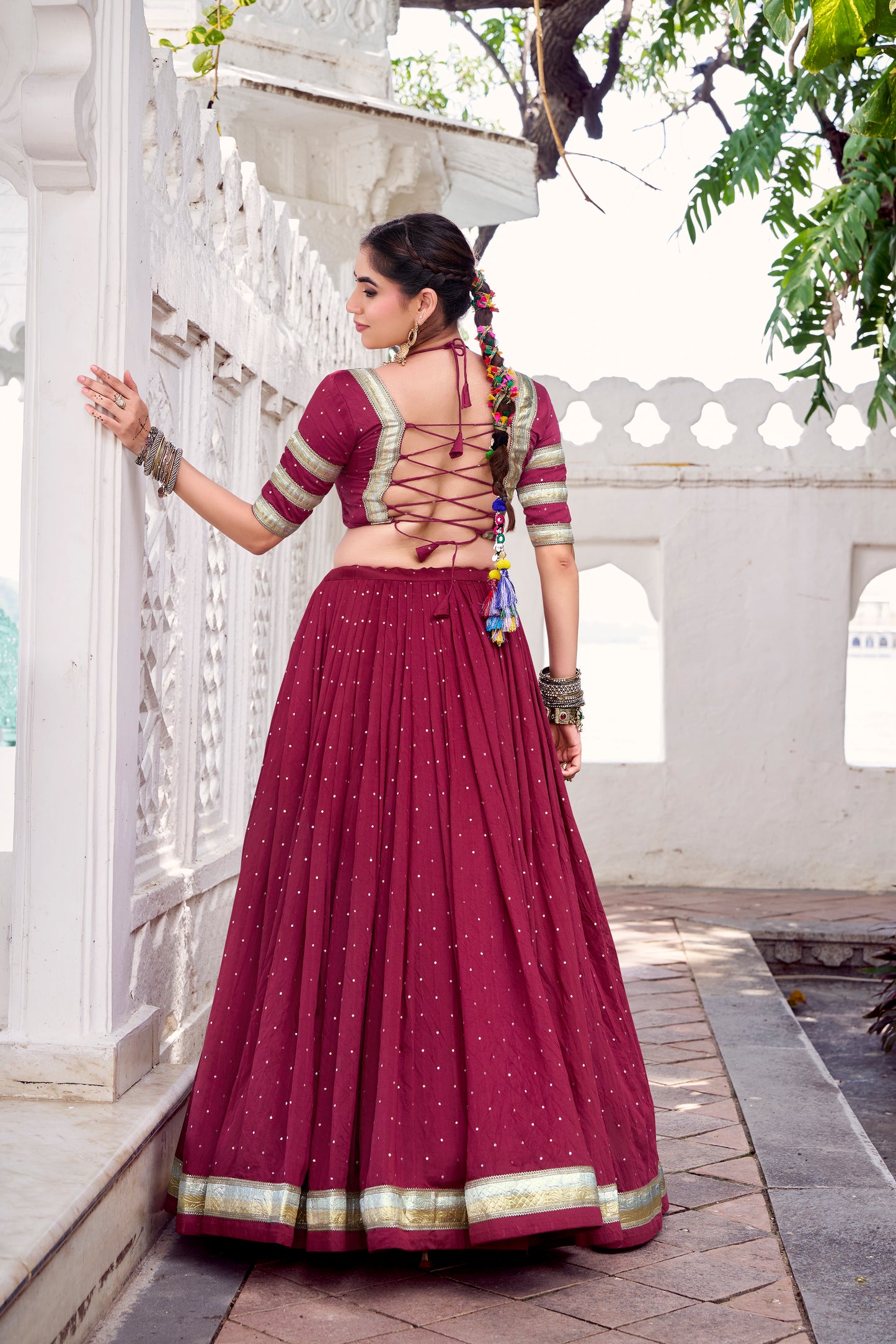 Maroon Color Zari Weaving Work With Embossed Design Chanderi Lehenga Choli
