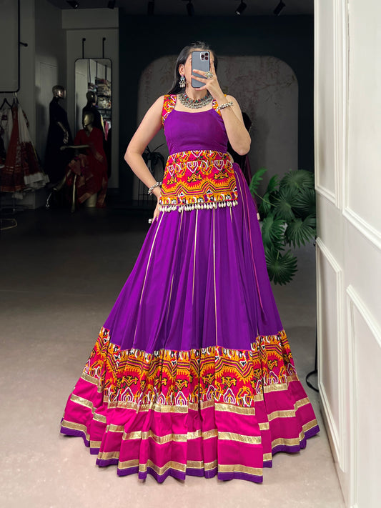 Purple Color Embossed Design With Gamthi Work Rayon Lehenga Choli