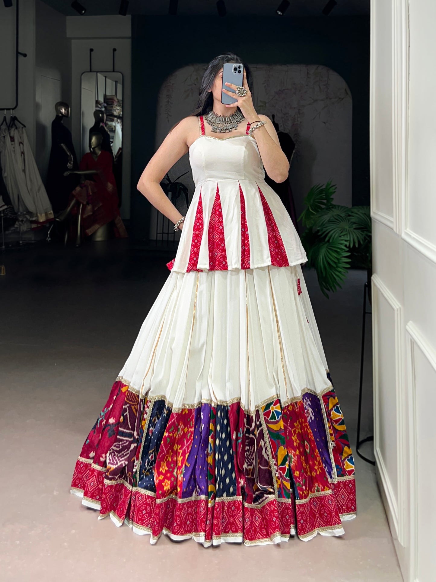White Colour Multi Patches Work With Lace Touch Up Pure Rayon Lehenga Choli