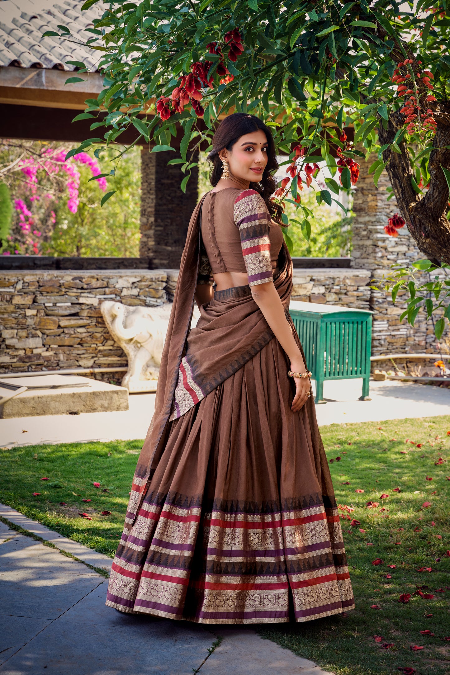 Brown Color Plain With Zari Weaving Work Chanderi Silk Lehenga Choli