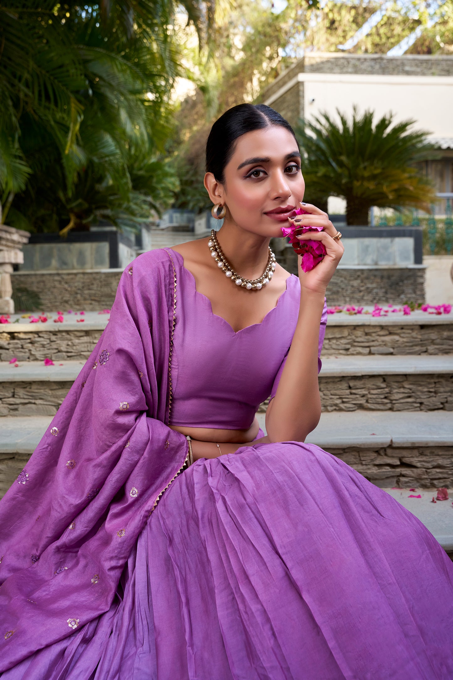 Purple Color Plain With Zari Weaving Work Border Chanderi Traditional Wear Lehenga Choli