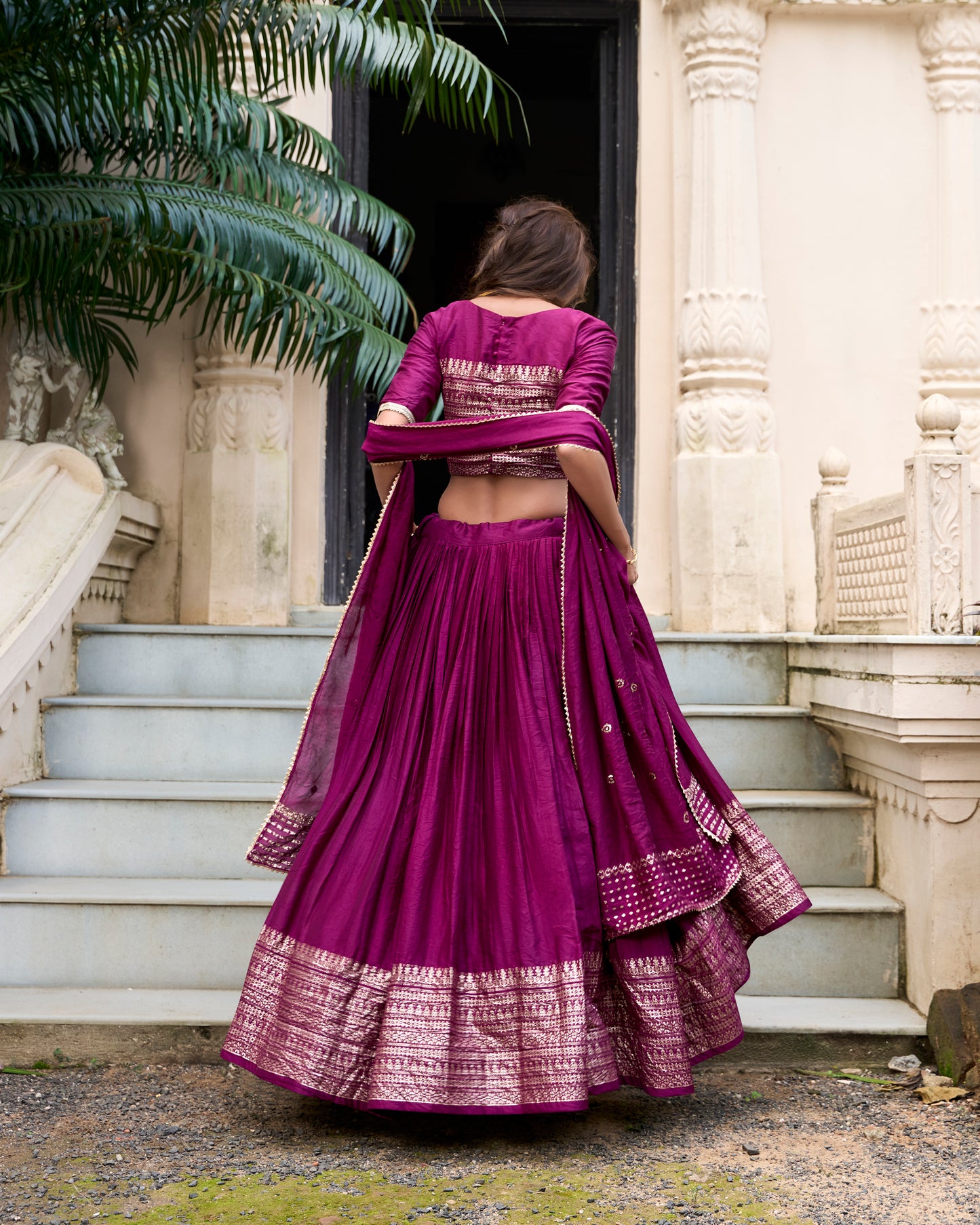Wine Color Plain With Zari Weaving Work Chanderi Lehenga Choli