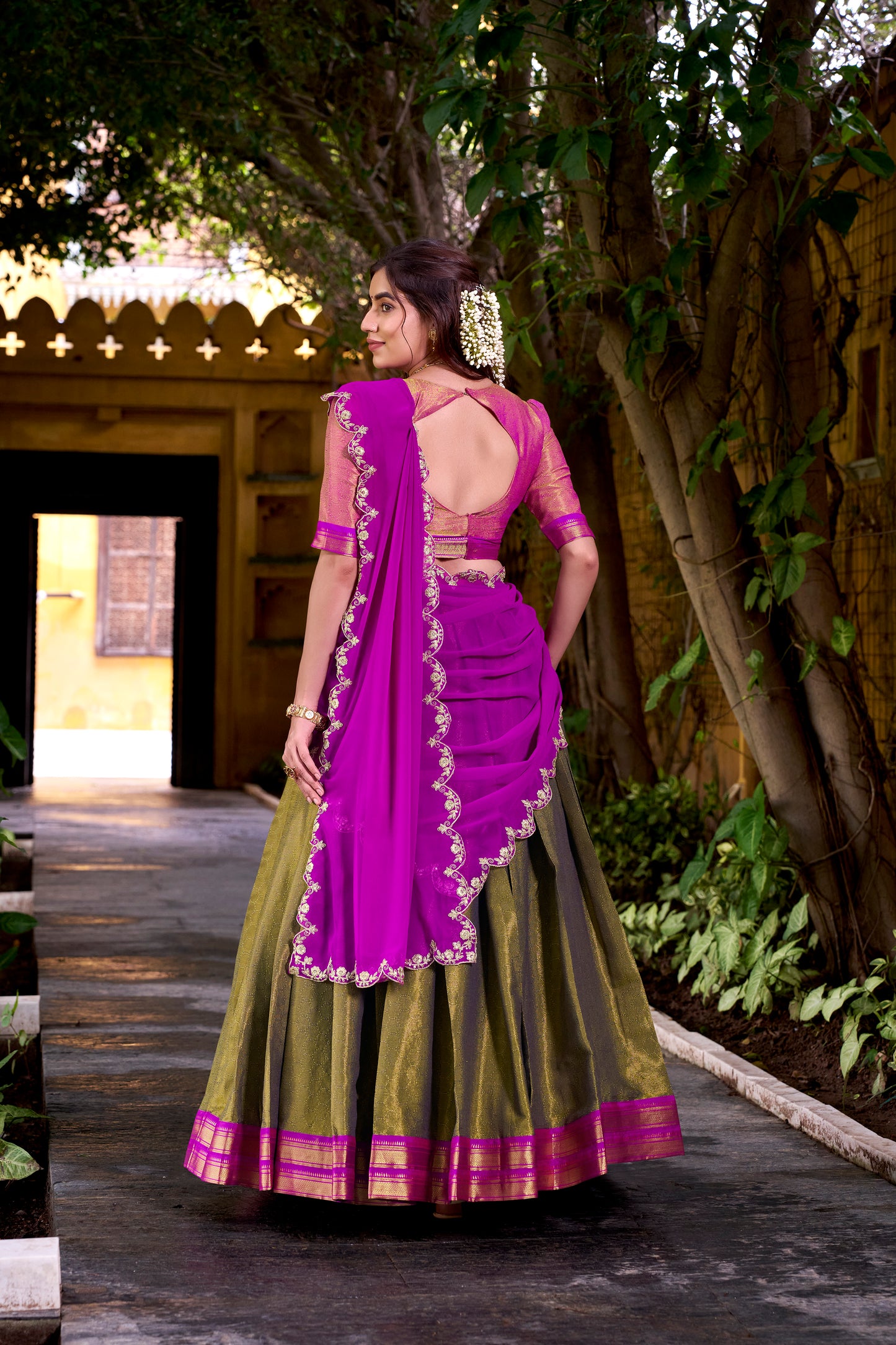 Pink Color Sequince And Thread Embroidery Work Kanchipuram Lehenga Choli