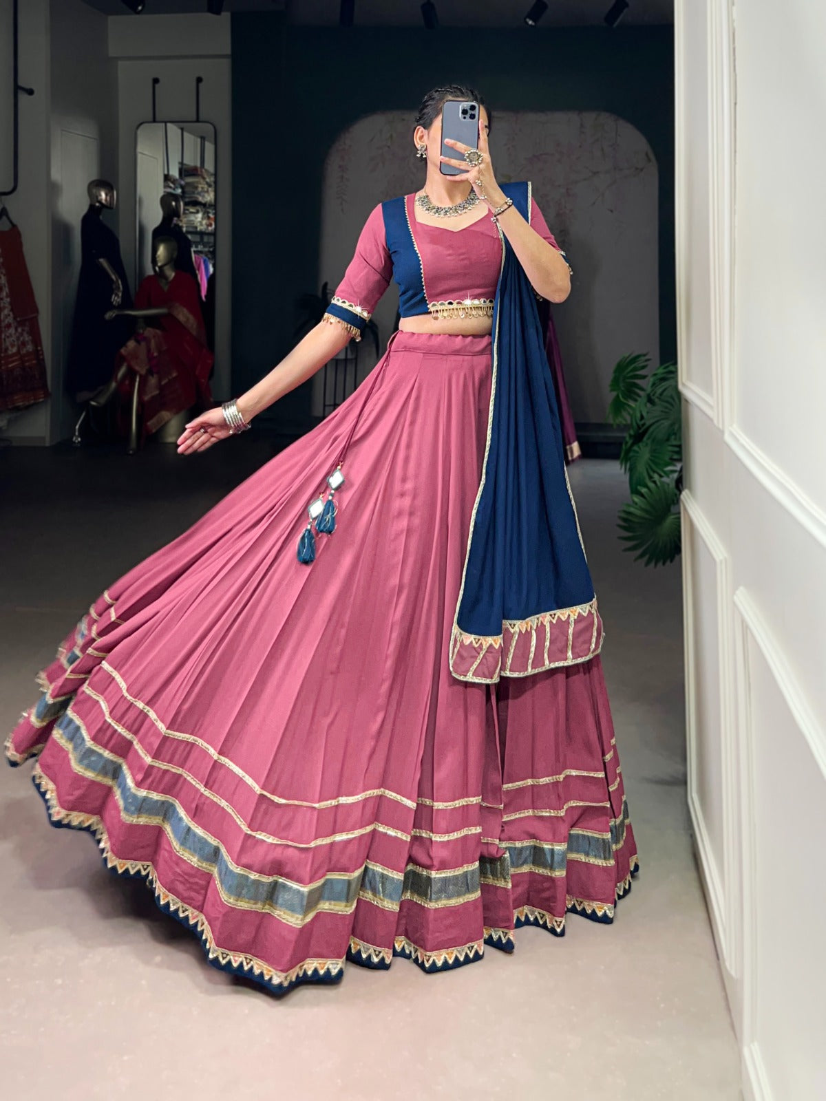 Dusty Pink Color Lace Touch Up Rayon Chaniya Choli