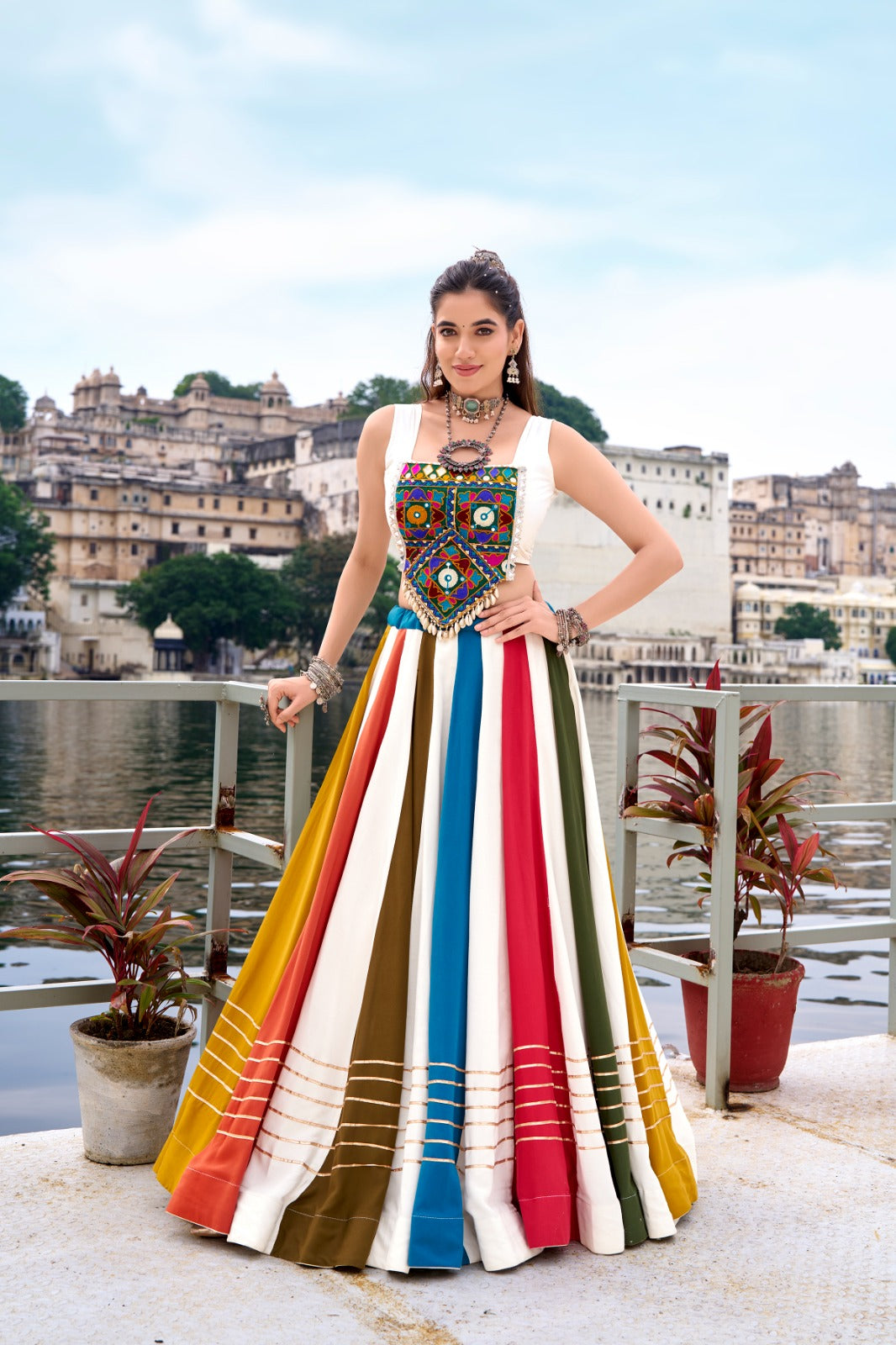 Multi Color Gota Patti Lace Border Rayon Co-ord Set Chaniya Choli