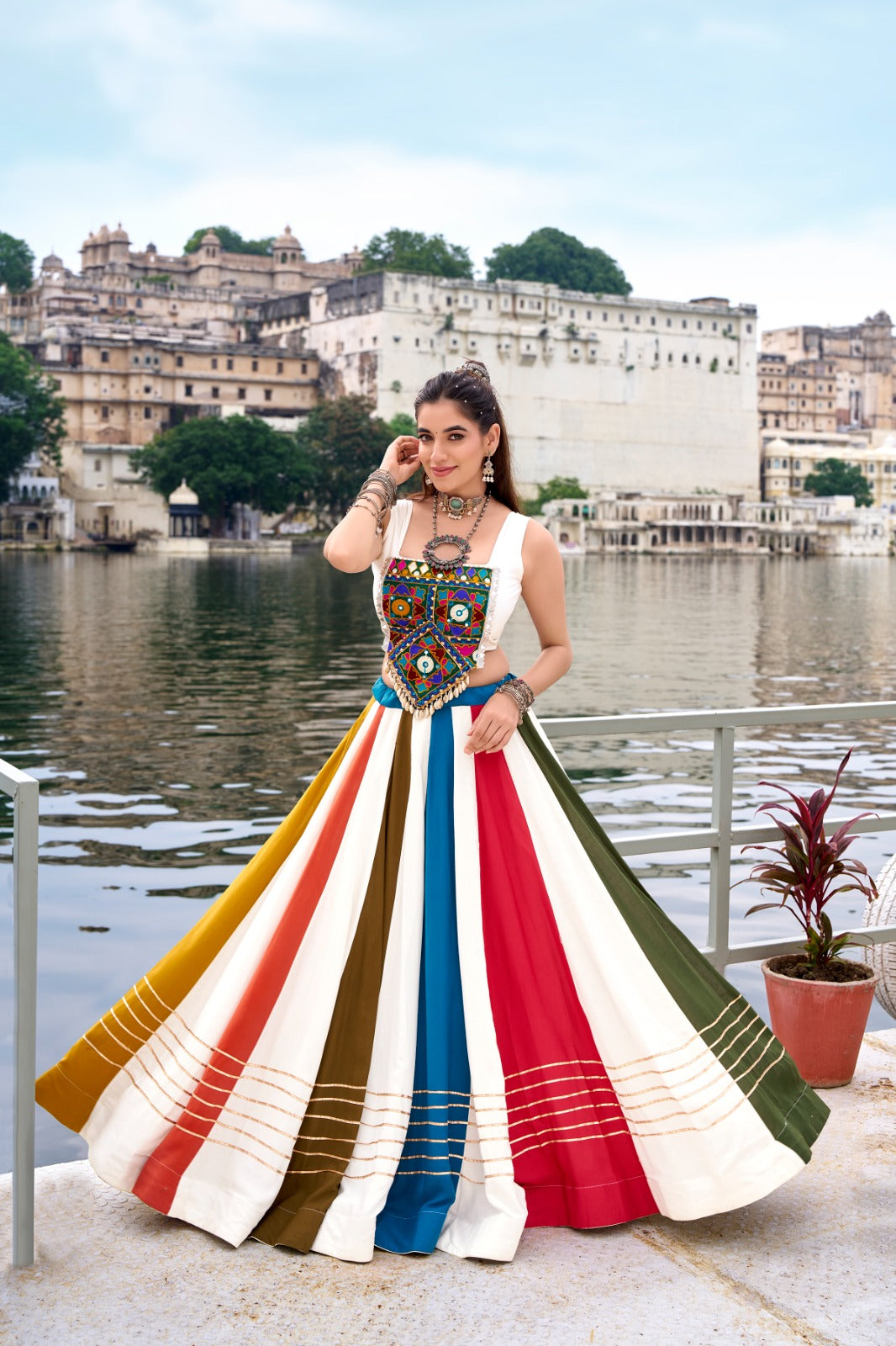 Multi Color Gota Patti Lace Border Rayon Co-ord Set Chaniya Choli