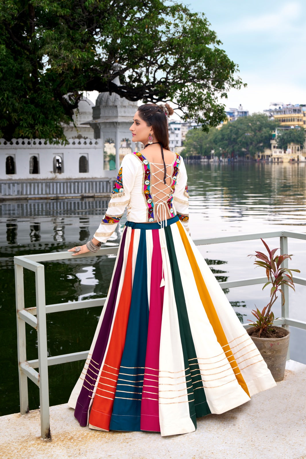 White Color Gota Patti Lace Border Rayon Co-ord Set Chaniya Choli