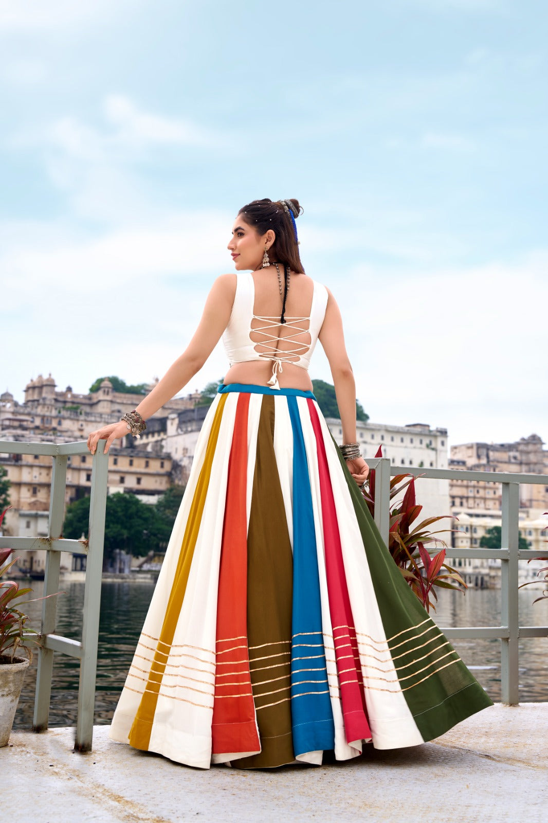 Multi Color Gota Patti Lace Border Rayon Co-ord Set Chaniya Choli