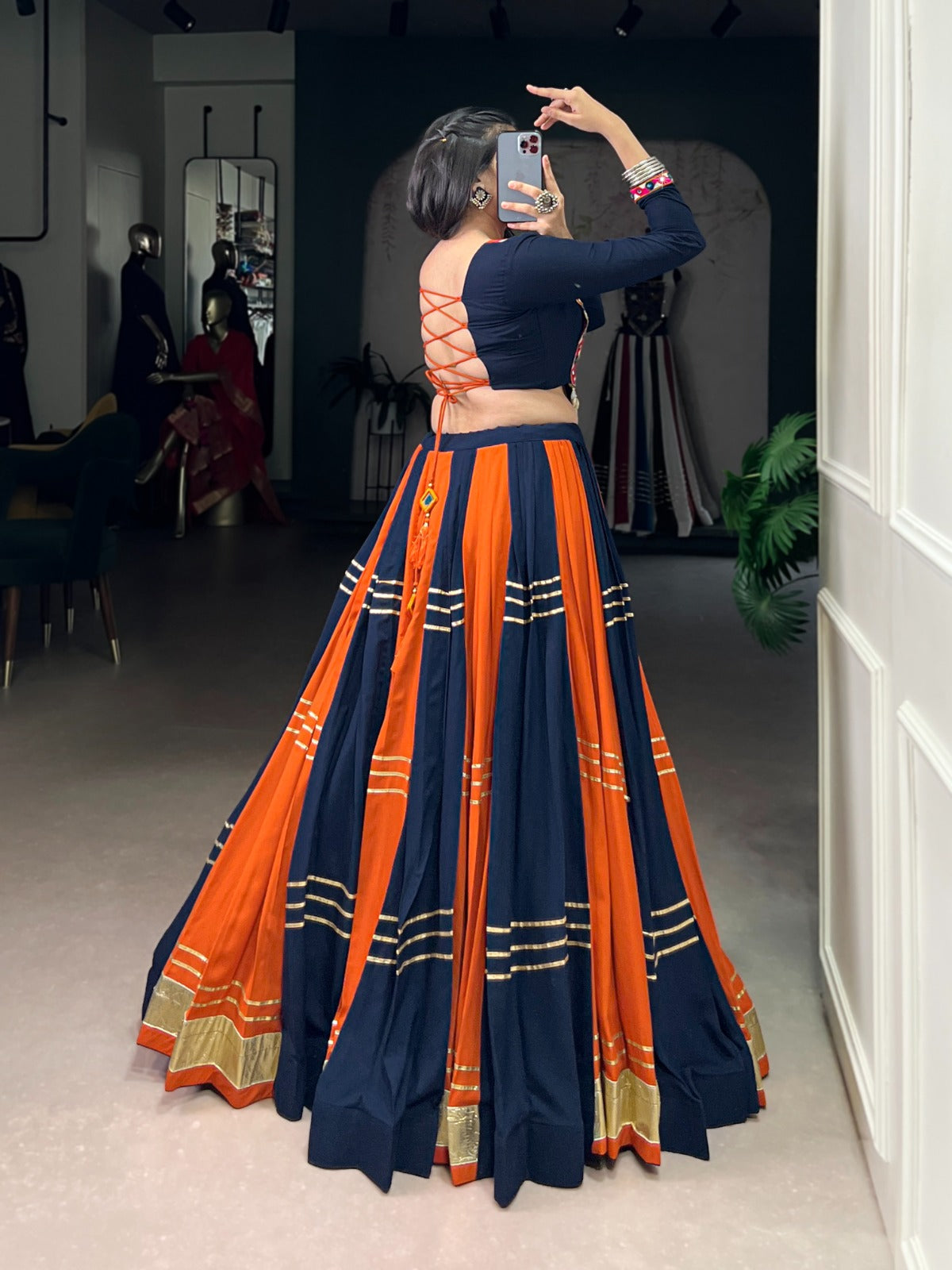 Navy Blue Color Embossed Design Rayon Chaniya Choli