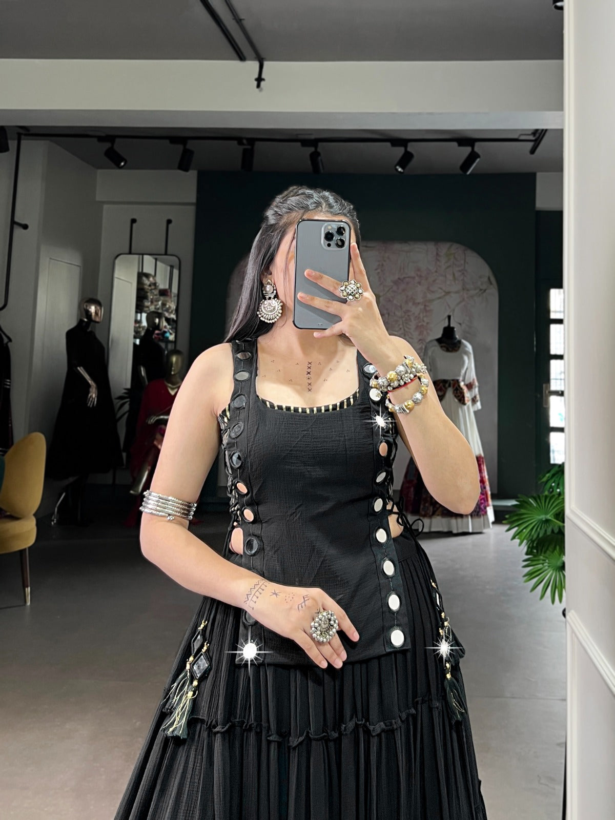 Black Color Embossed Design Lace Border Marbal Chaniya Choli