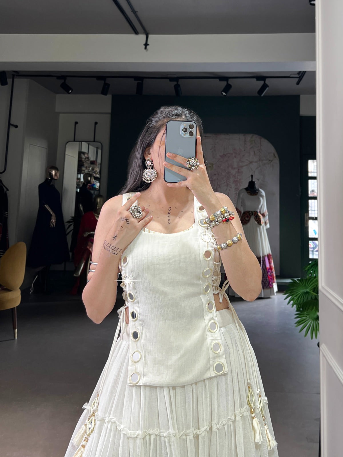 White Color Embossed Design Lace Border Marbal Chaniya Choli