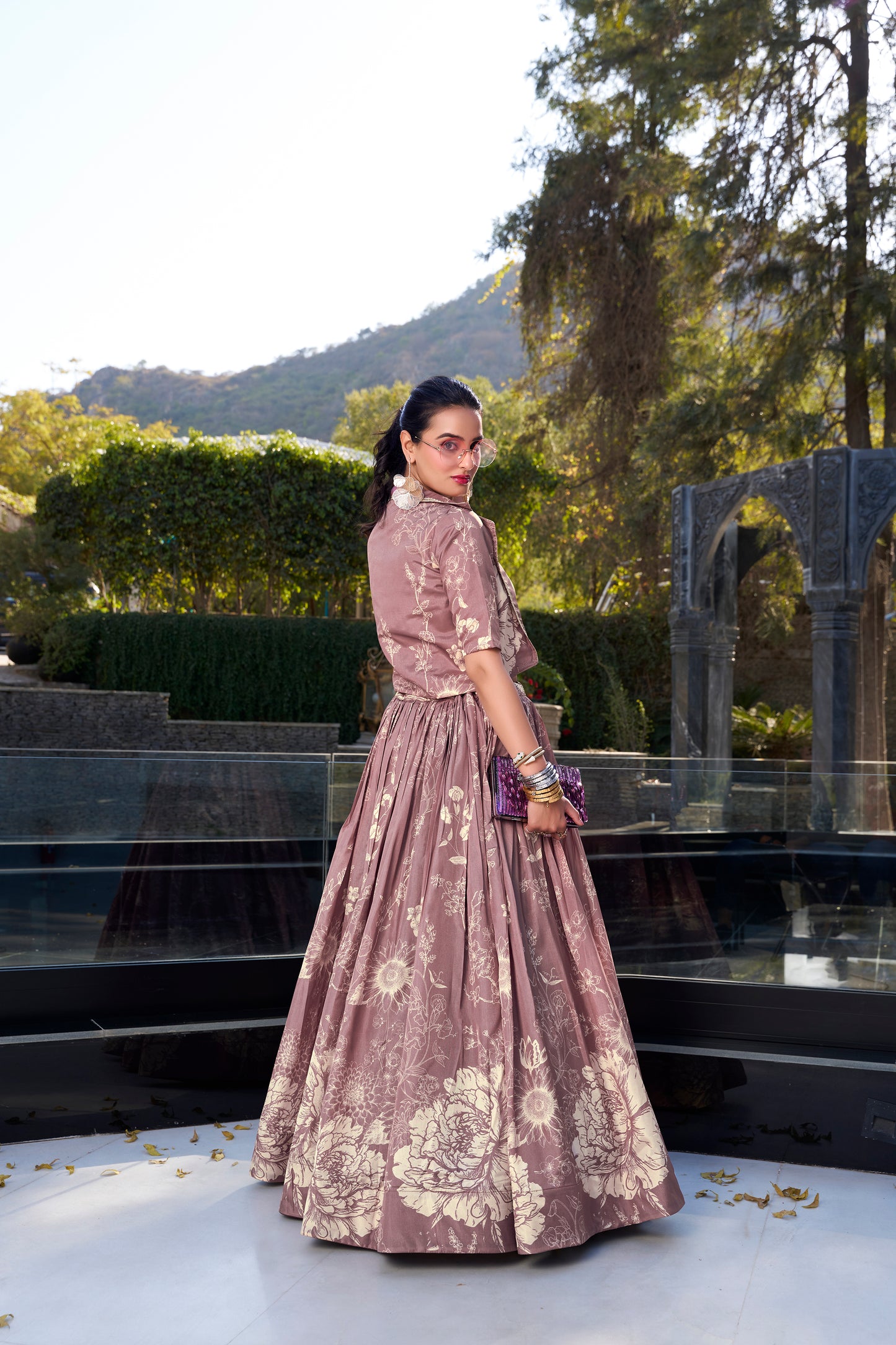 Onion Floral Print Tussar Silk Co-ord Set lehenga Choli