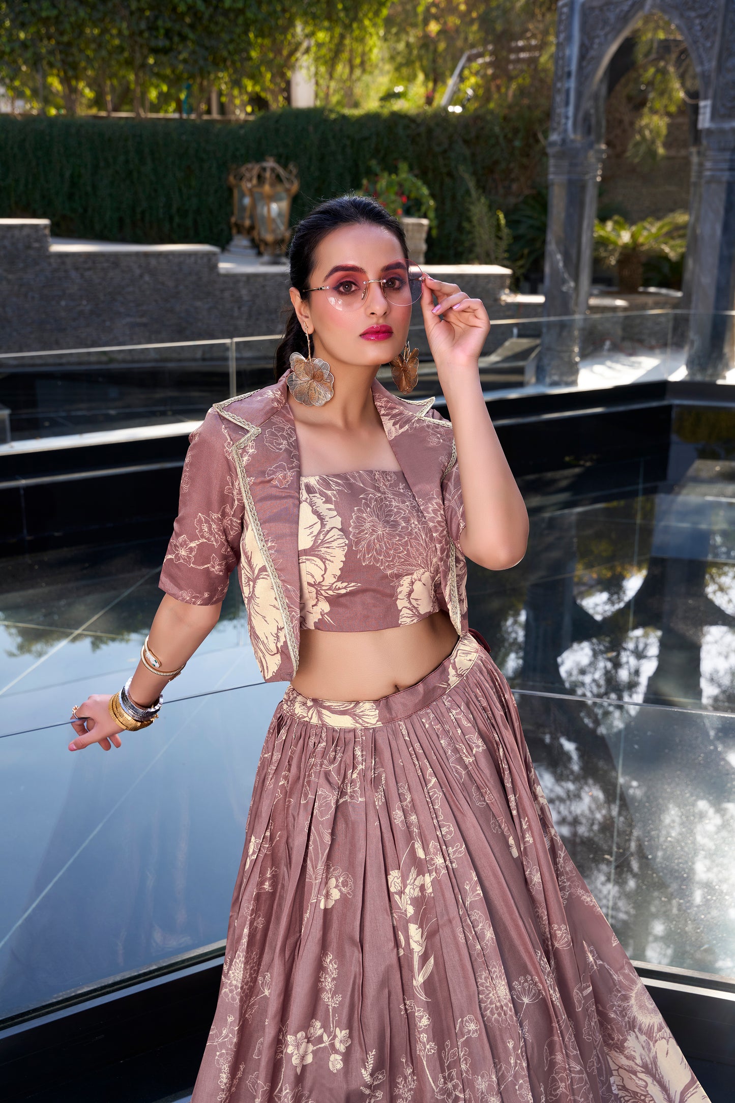 Onion Floral Print Tussar Silk Co-ord Set lehenga Choli