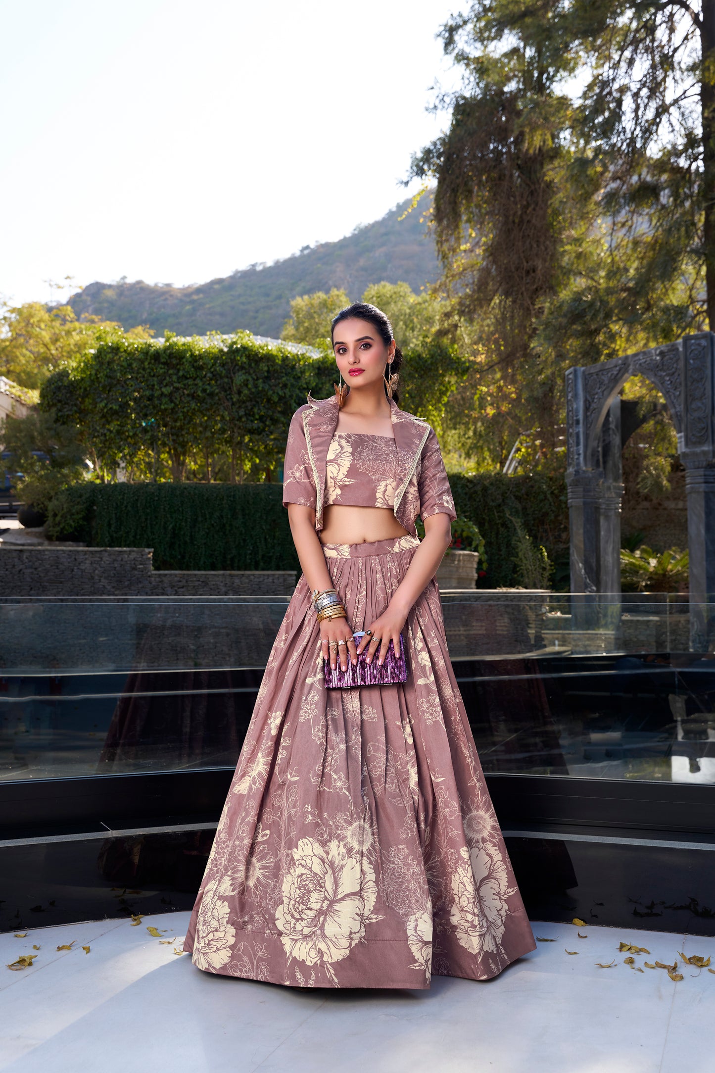 Onion Floral Print Tussar Silk Co-ord Set lehenga Choli