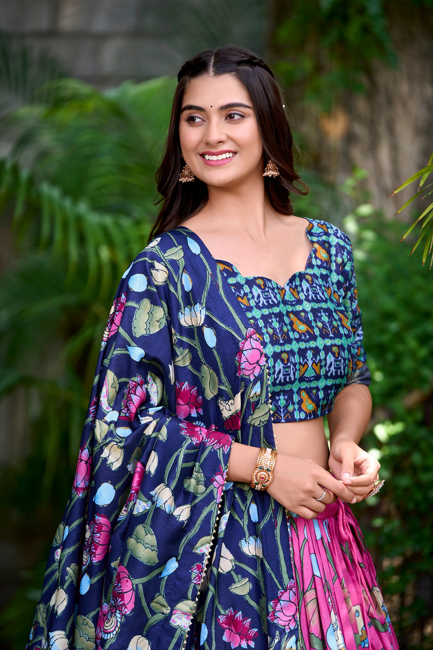 Pink Color Pichwai With Patola Print And Zari Weaving Border Tussar Silk South Lehenga Choli