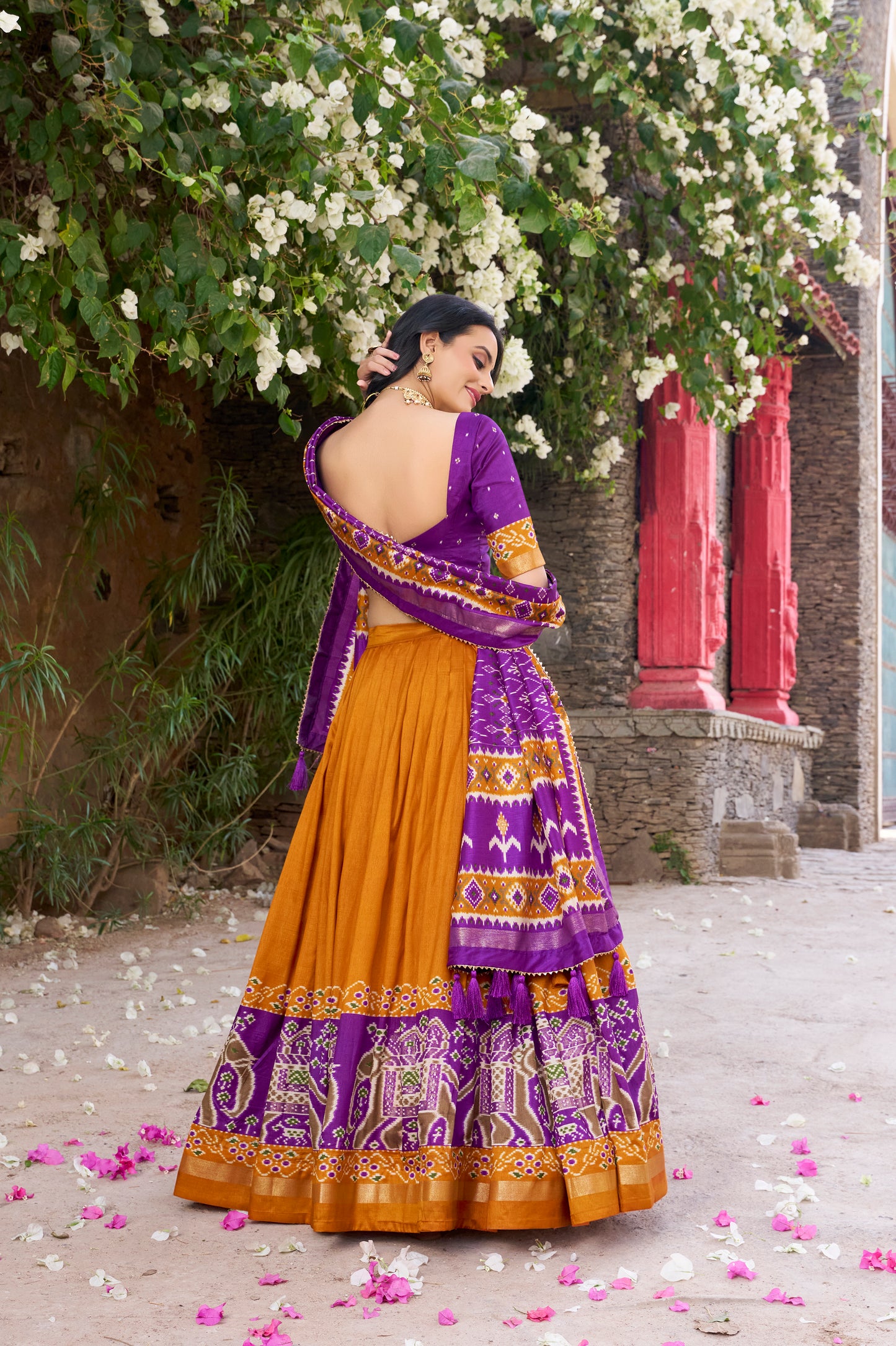 Mustard Color Patola Printed Tussar Silk Lehenga Choli