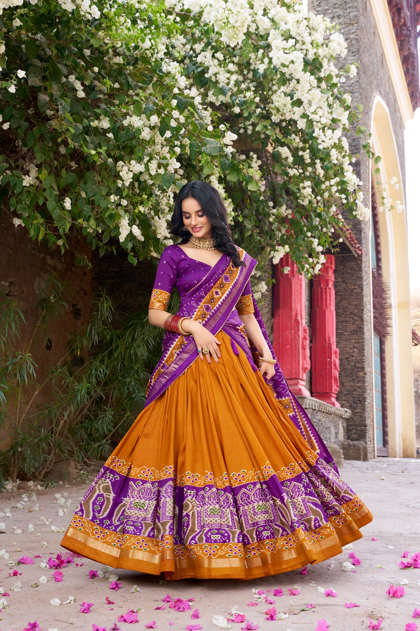 Mustard Color Patola Printed Tussar Silk Lehenga Choli