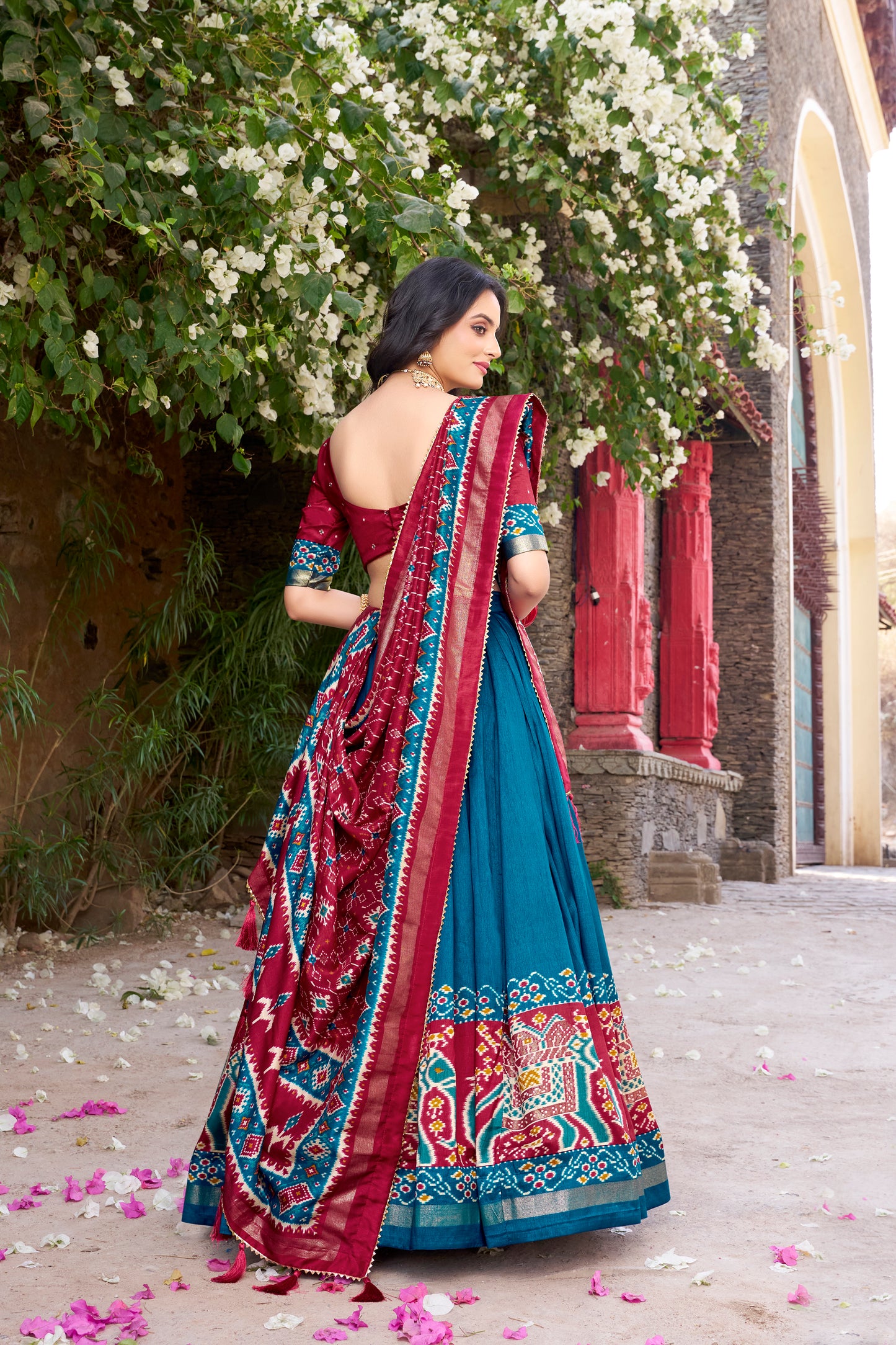 Teal Color Patola Printed Tussar Silk Lehenga Choli