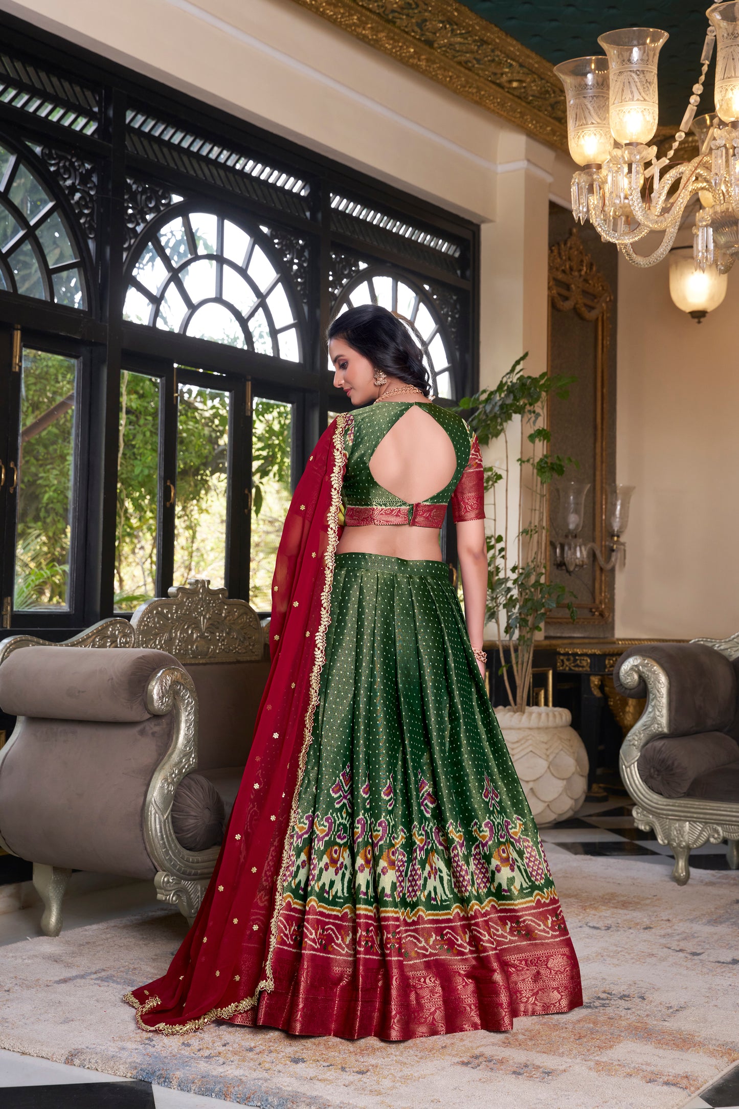 Green Color Printed With Zari Weaving Work Kanchipuram Lehenga Choli