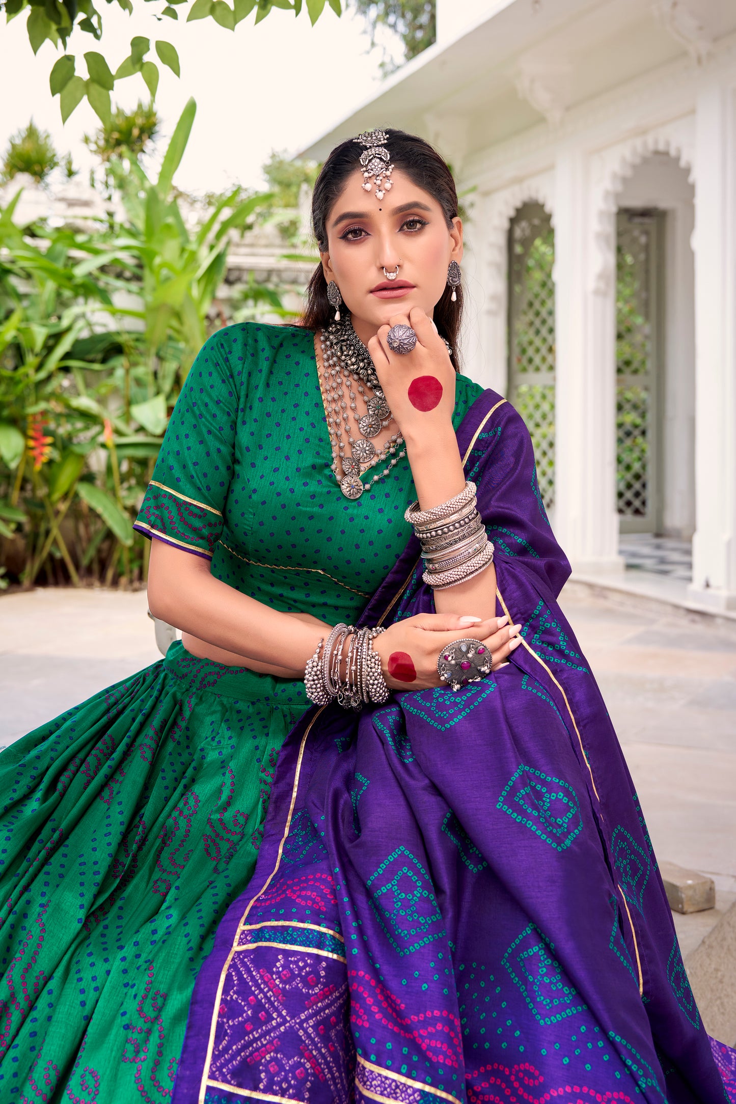 Green Color Bandhej Print With Gotta Patti Lace Tasar Silk Lehenga Choli