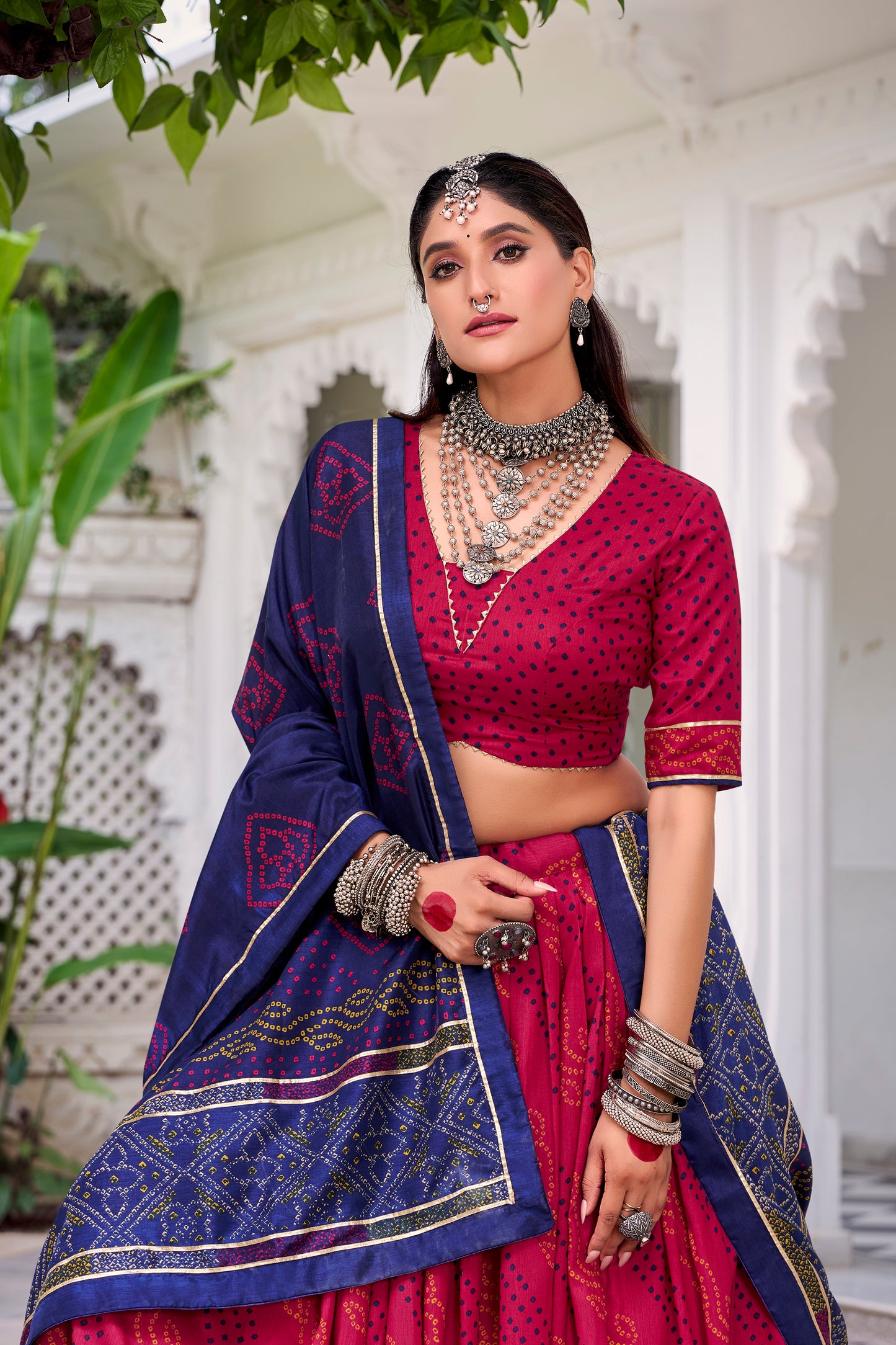 Pink Color Bandhej Print With Gotta Patti Lace Tasar Silk Lehenga Choli