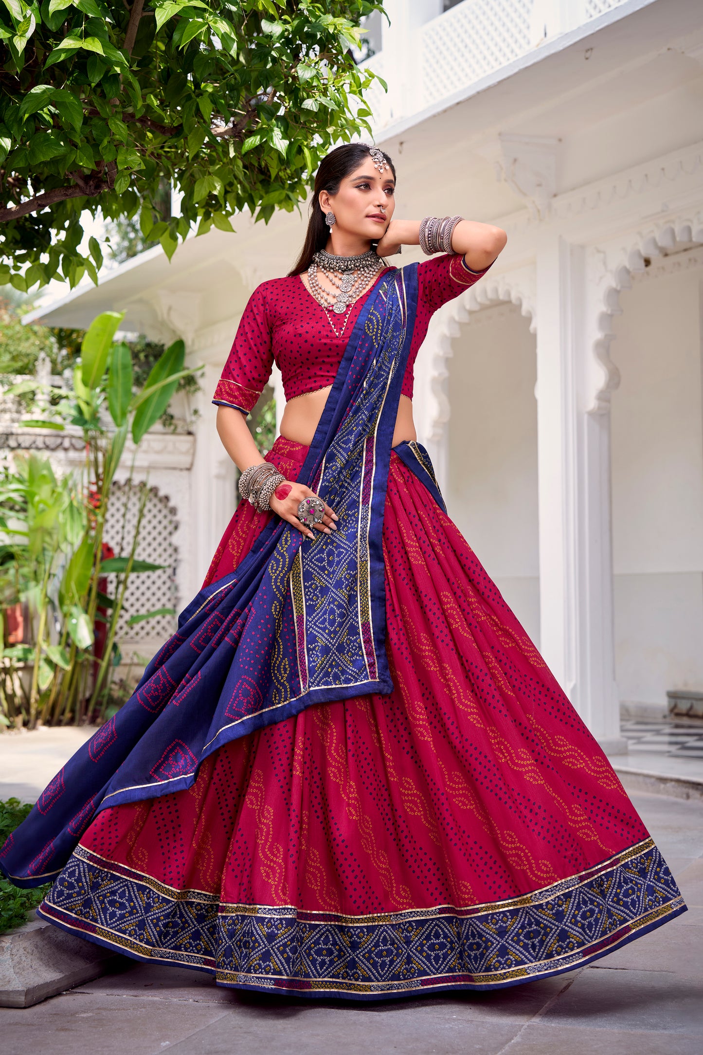 Pink Color Bandhej Print With Gotta Patti Lace Tasar Silk Lehenga Choli