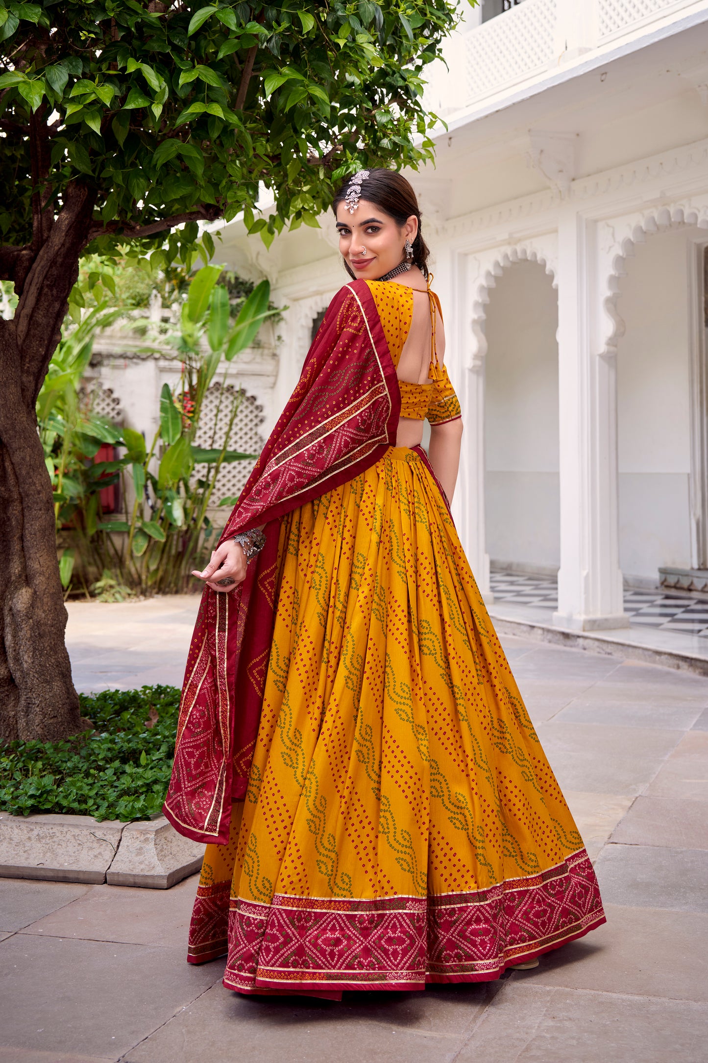 Yellow Color Bandhej Print With Gotta Patti Lace Tasar Silk Lehenga Choli