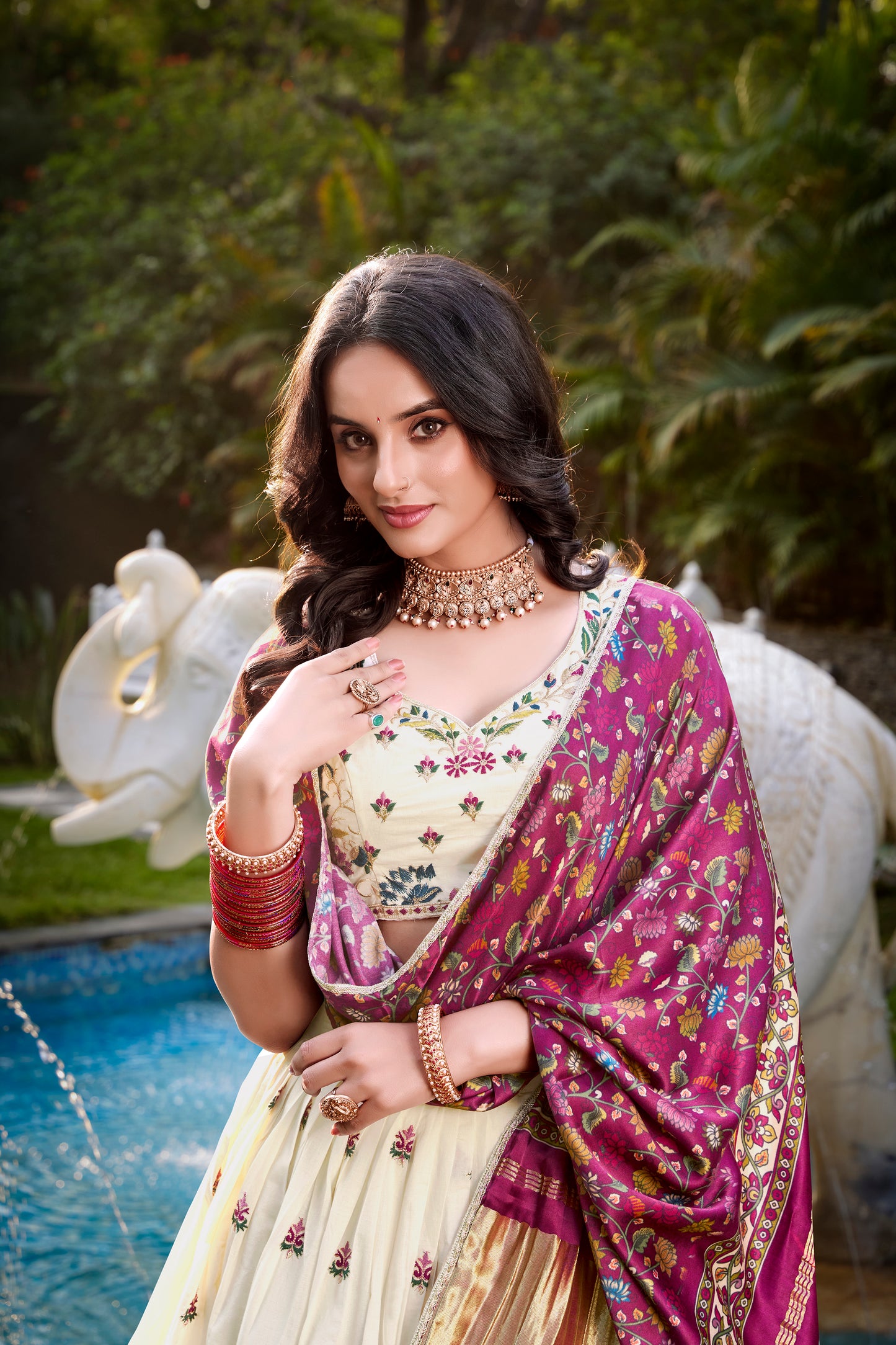 Flower Design With Sequince And Thread Embroidery Work Khadi Cotton Lehenga Choli