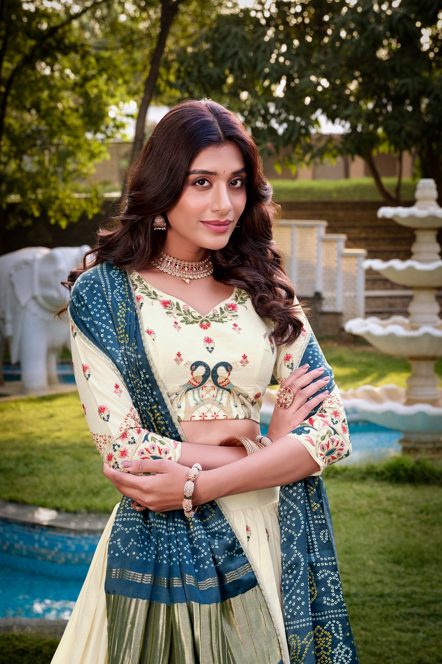 Peacock Design With Sequince And Thread Embroidery Work Khadi Cotton Lehenga Choli