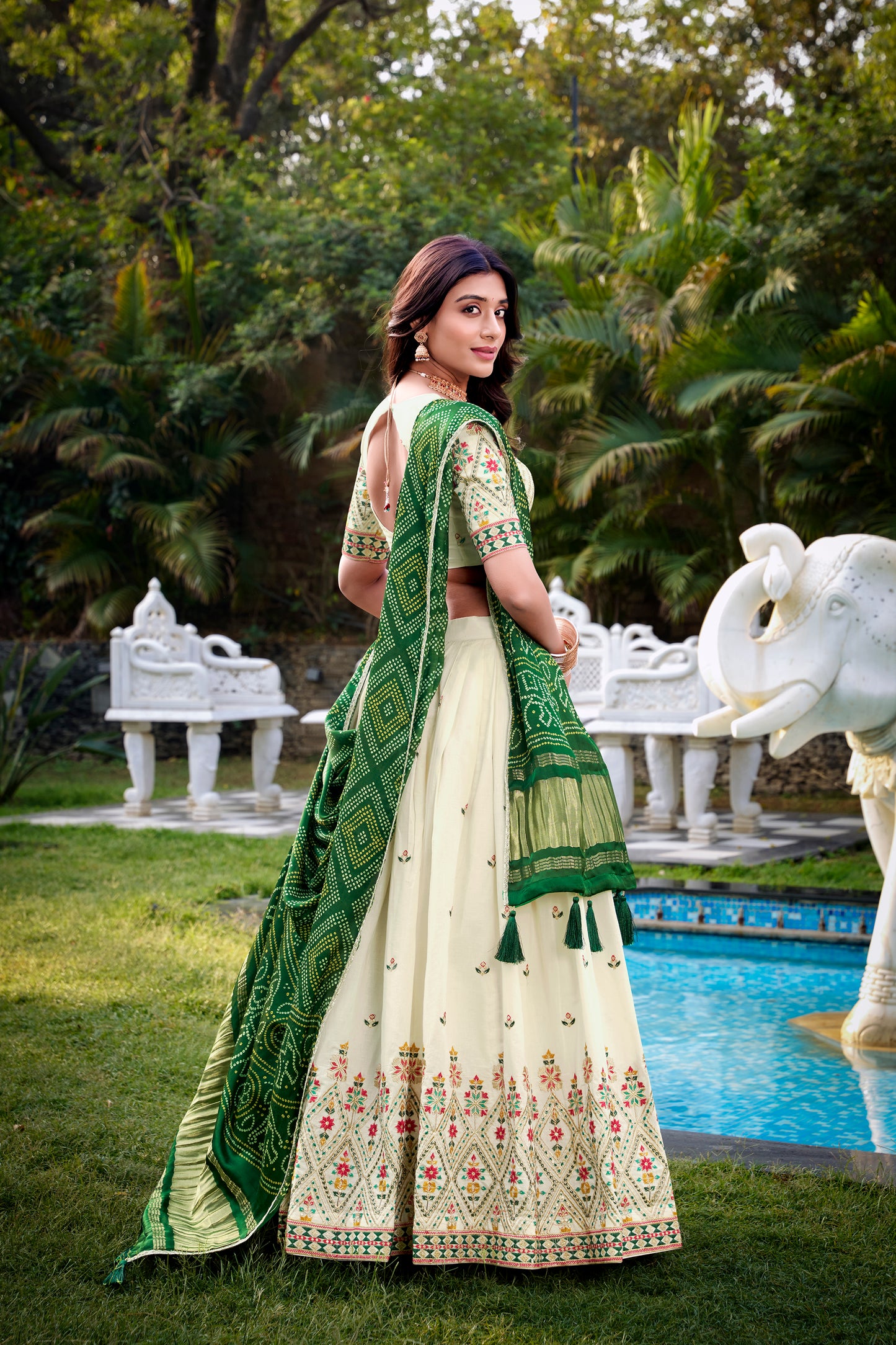 Square Design With Sequince And Thread Embroidery Work Khadi Cotton Lehenga Choli