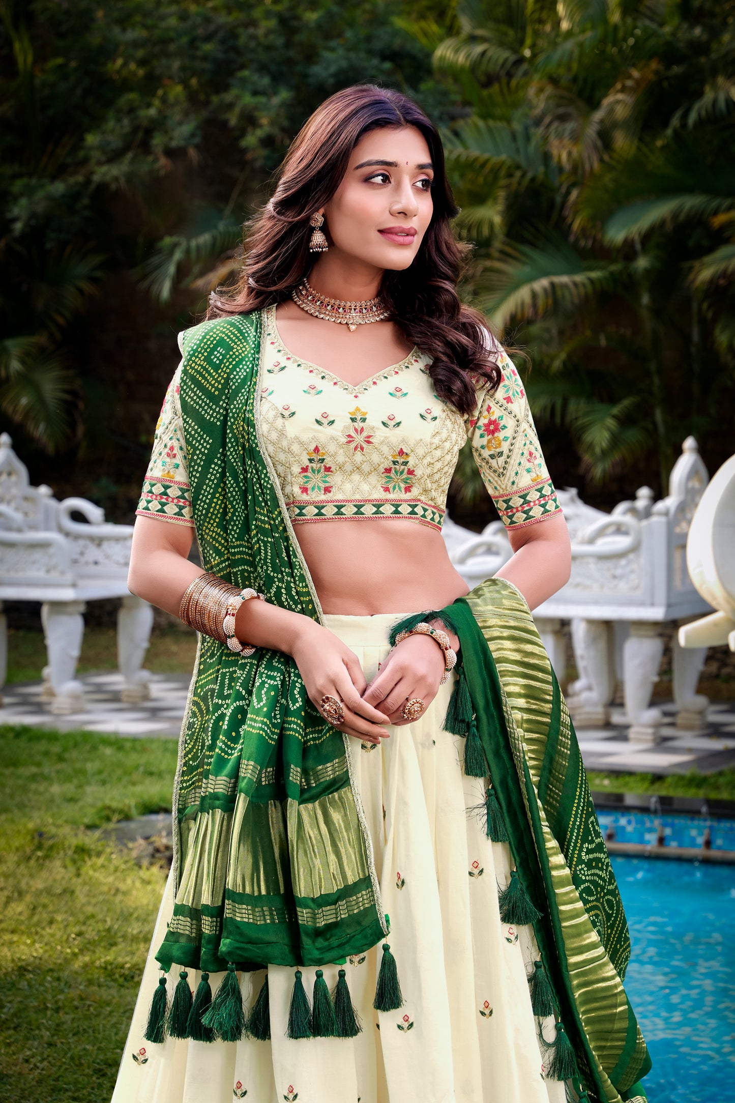 Square Design With Sequince And Thread Embroidery Work Khadi Cotton Lehenga Choli