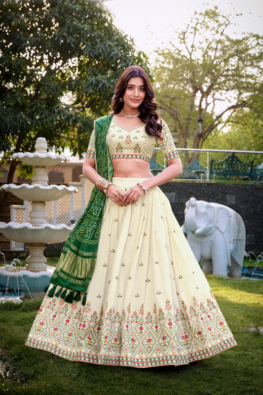 Square Design With Sequince And Thread Embroidery Work Khadi Cotton Lehenga Choli