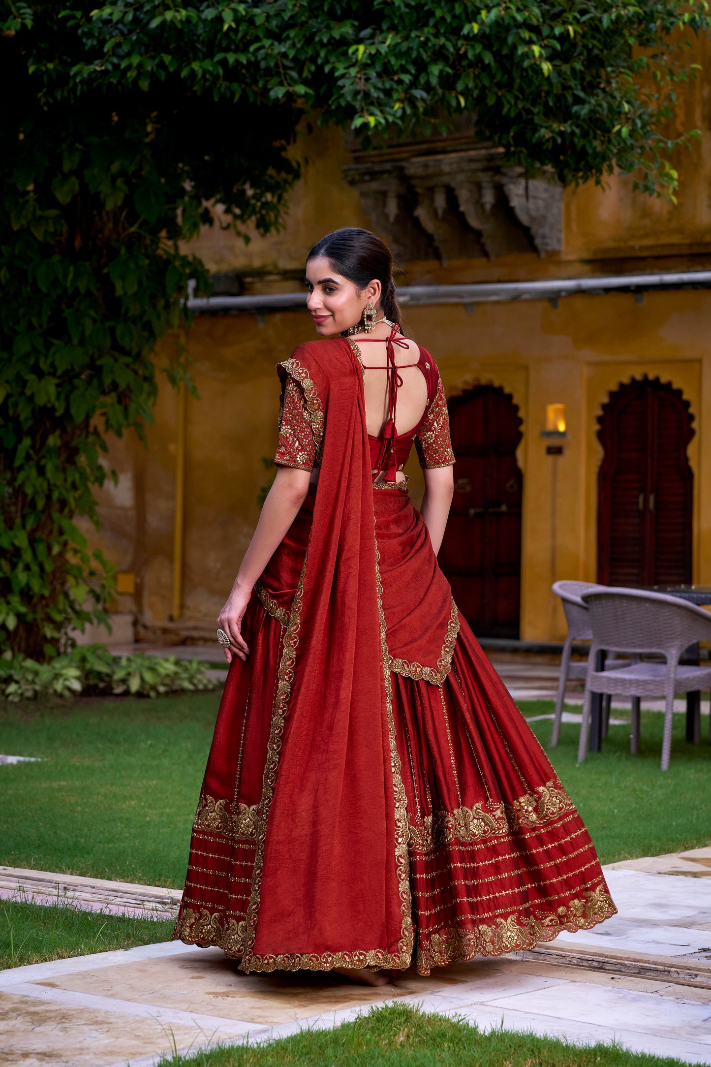 Rust Orange Color Sequins And Thread Embroidery Work Rangoli Crush Lehenga Choli