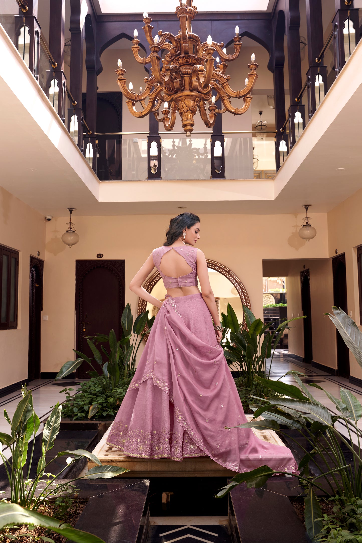 Pink Color Pearl Coding And Sequins Embroidery Work Star Georgette Lehenga Choli