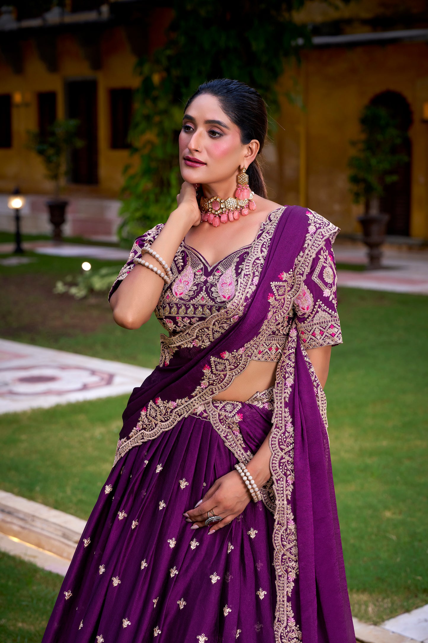 Purple Color Sequince And Thread Embroidery Work Rangoli Crush Lehenga Choli