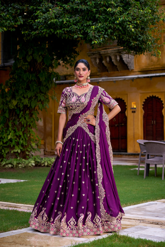 Purple Color Sequince And Thread Embroidery Work Rangoli Crush Lehenga Choli