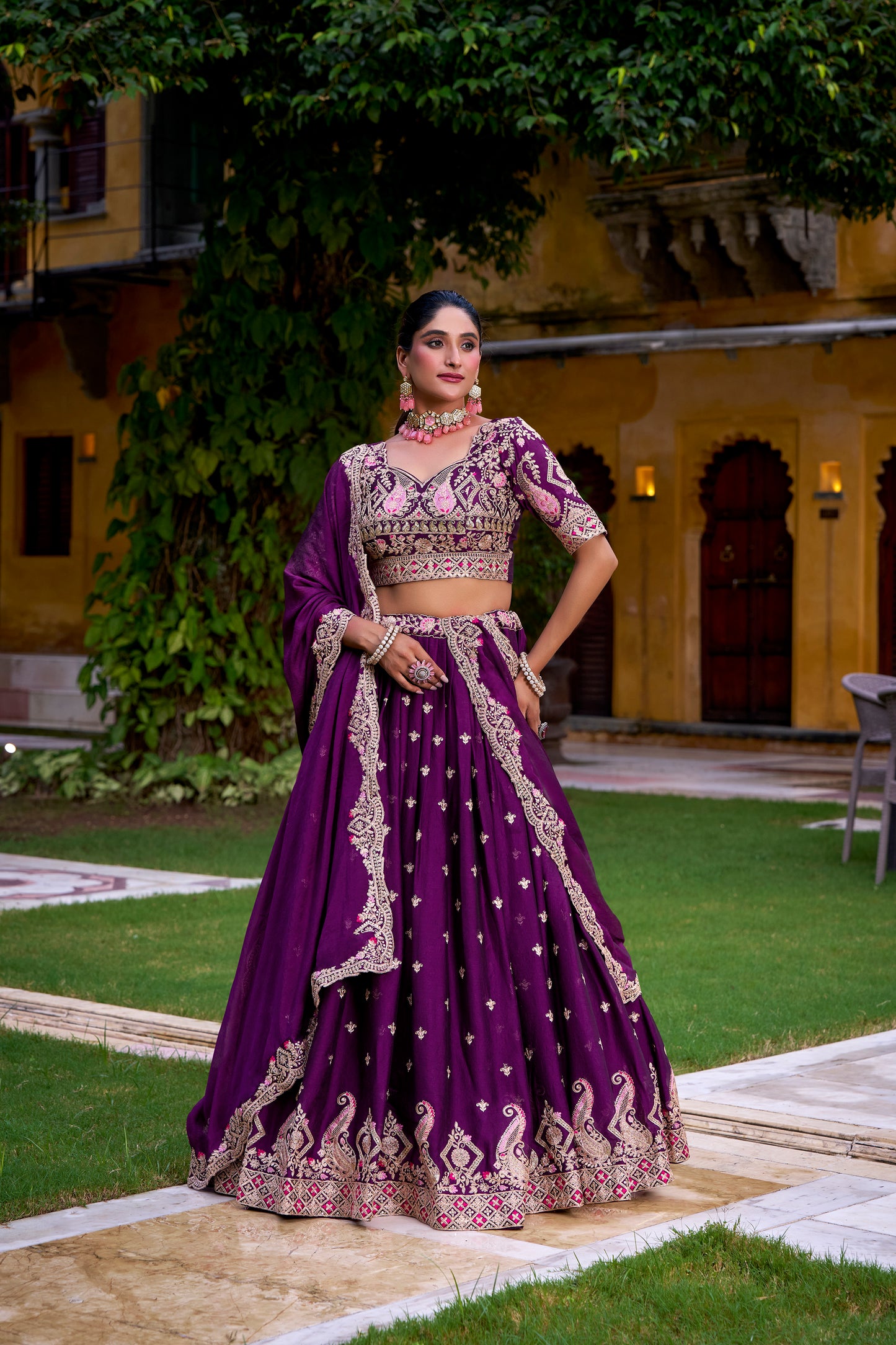 Purple Color Sequince And Thread Embroidery Work Rangoli Crush Lehenga Choli