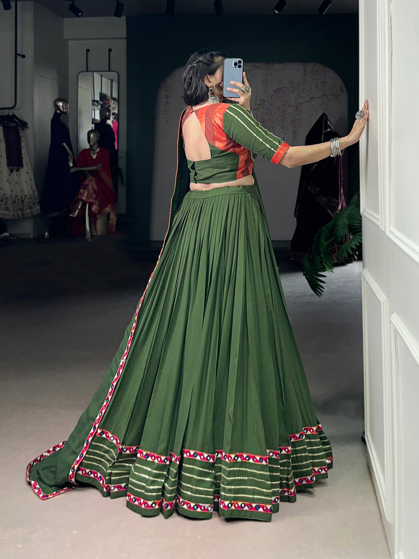 Mehendi Color Original Mirror Gamthi Work Rayon Chaniya Choli