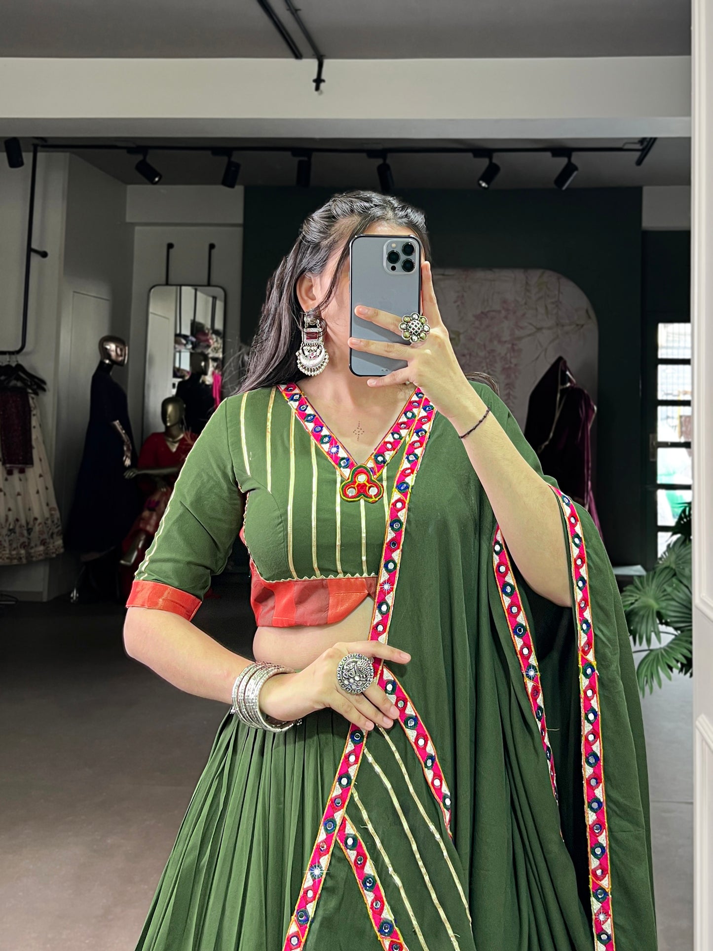Mehendi Color Original Mirror Gamthi Work Rayon Chaniya Choli
