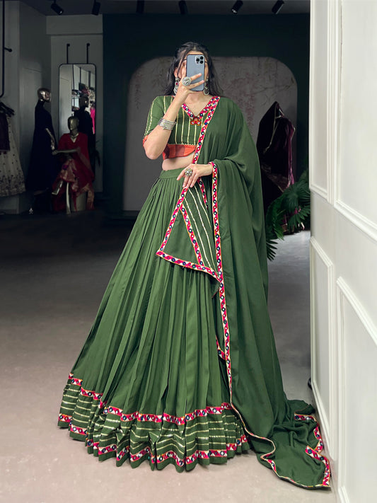 Mehendi Color Original Mirror Gamthi Work Rayon Chaniya Choli