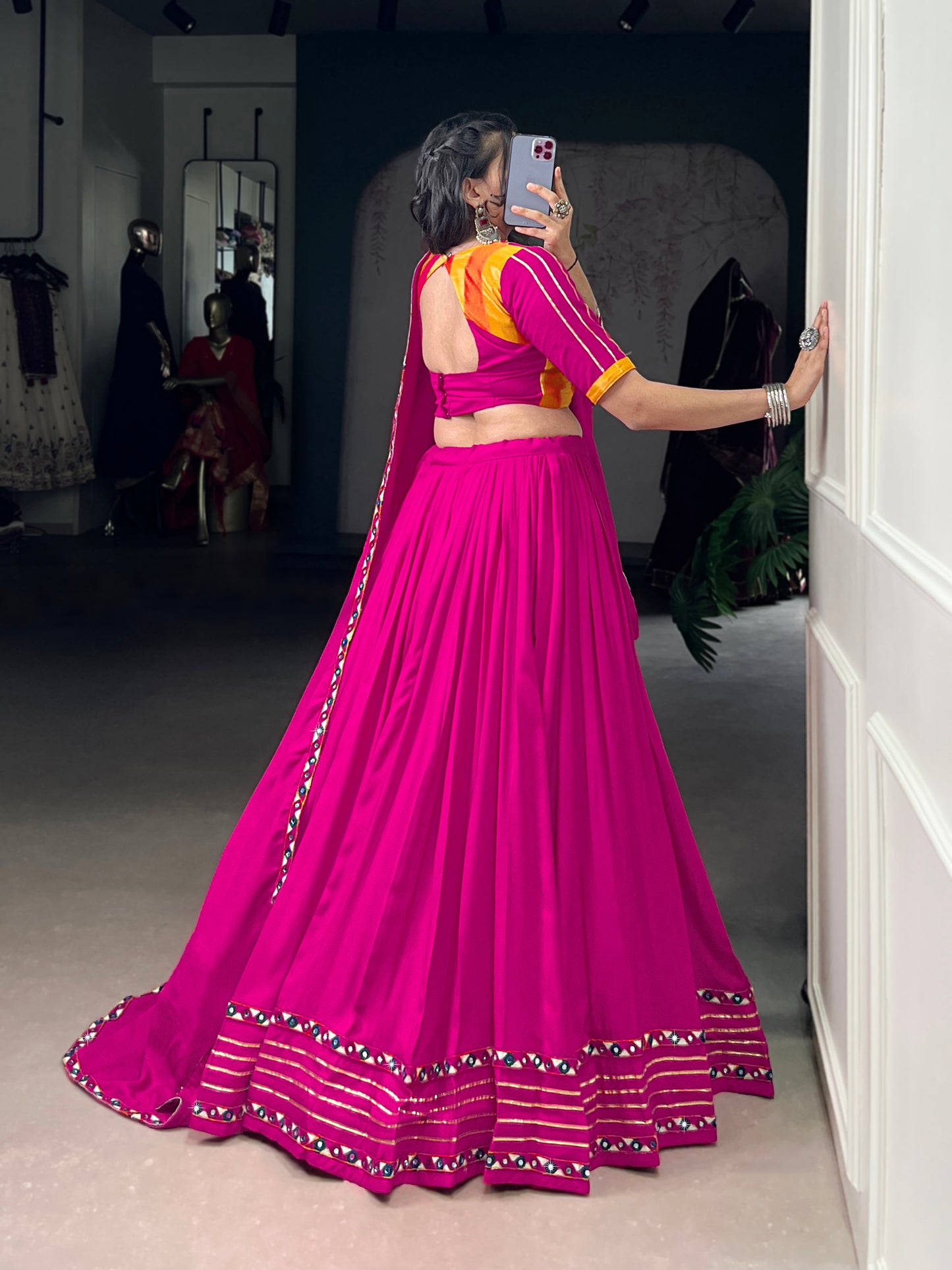 Pink Color Original Mirror Gamthi Work Rayon Chaniya Choli